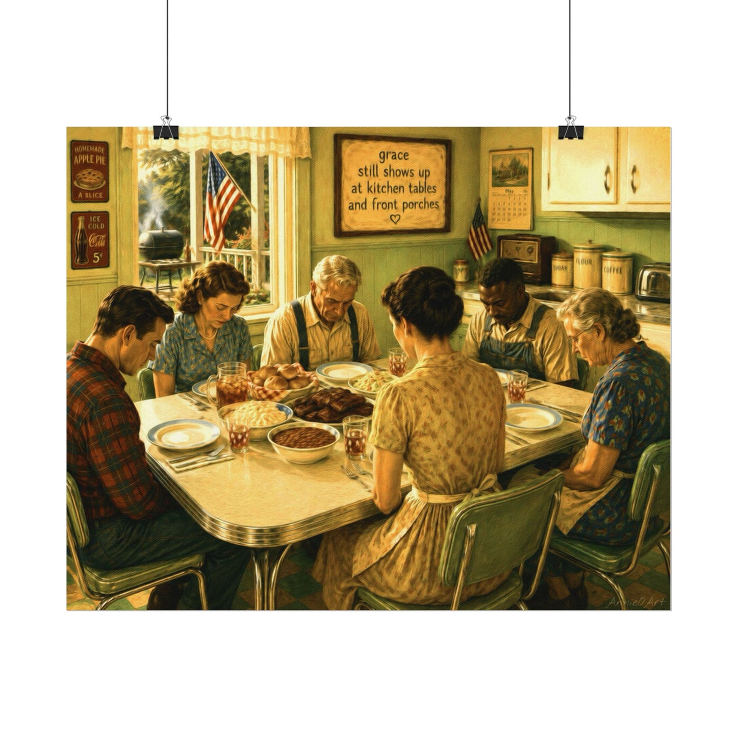 Vintage Family Prayer Dinner Poster — Textured Matte Art Print
