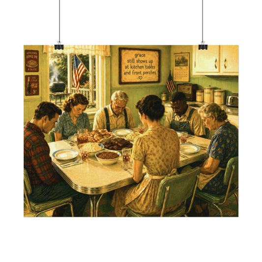 Vintage Family Prayer Dinner Poster — Textured Matte Art Print