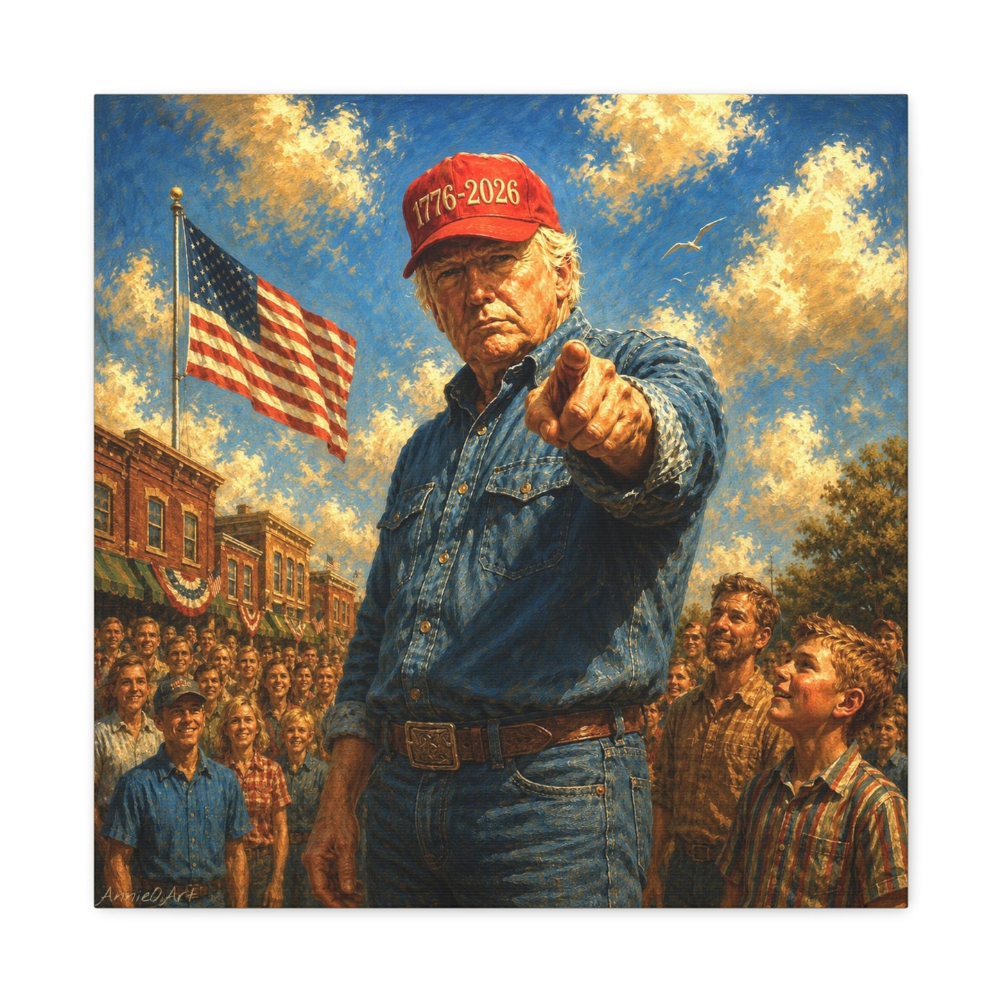 Trump Patriotic Pointing Portrait Canvas (1776-2026 Hat)