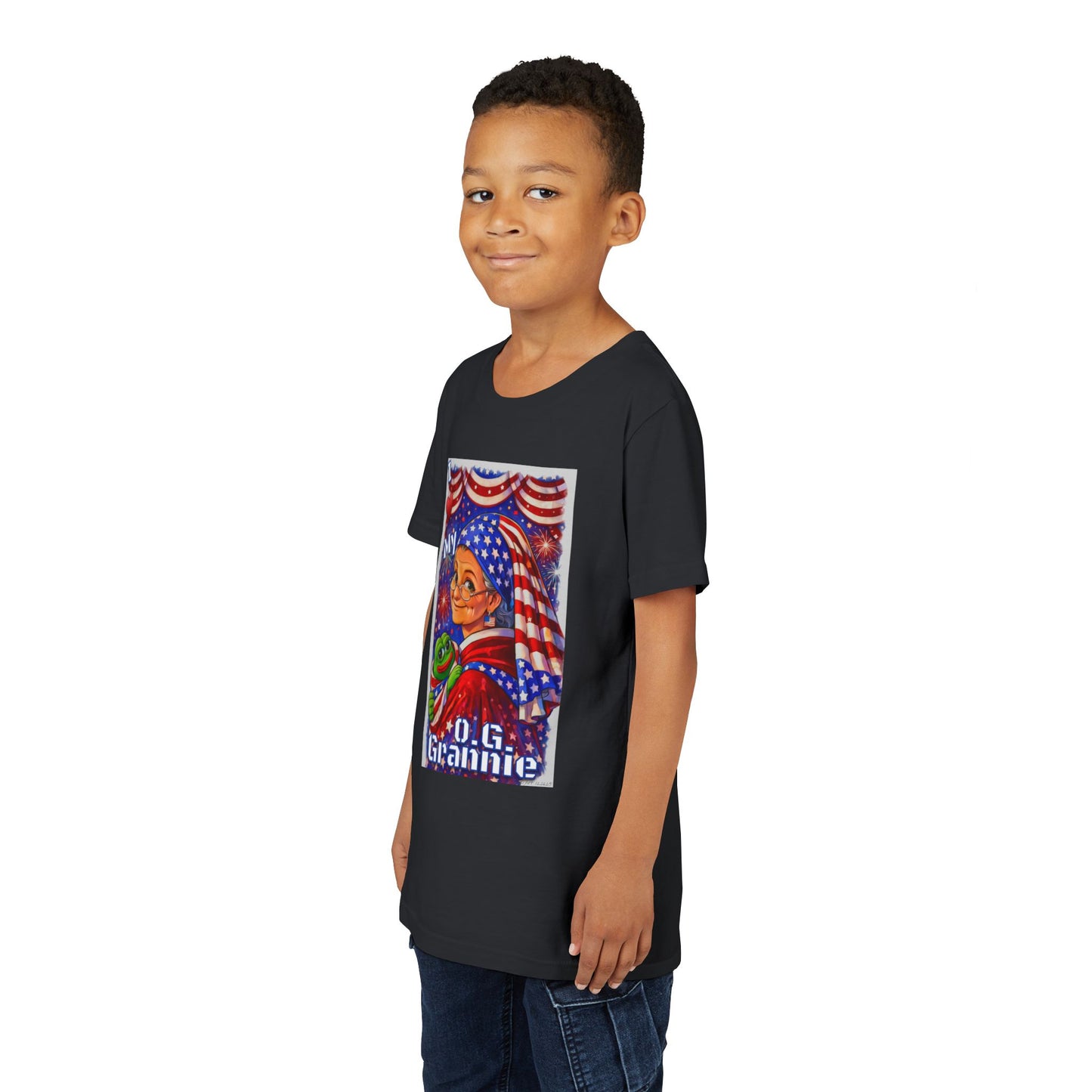 Grandma Anons & Keyboard Warriors for your Littles, “I ♥️ My O.G. Grannie" Youth T-Shirt – American Flag Grandma Design