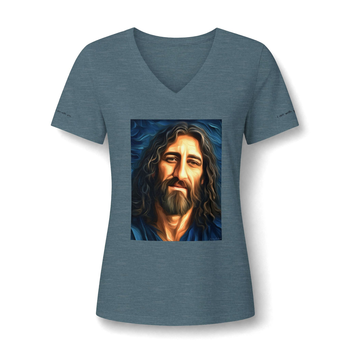 Women's V-Neck Tee — Stylized Jesus Portrait Graphic Tee