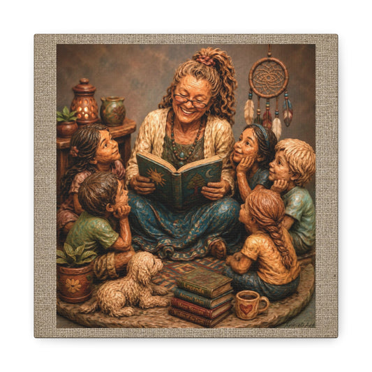 Storytime Grandma Canvas Wall Art — Grandma Reading to Children Matte Stretched Canvas