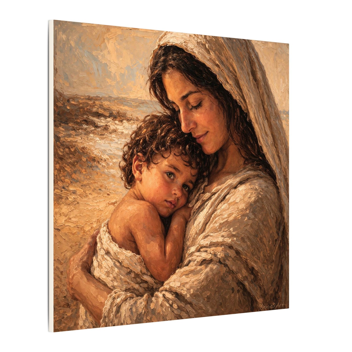 Mary and Jesus Matte Canvas Wall Art — Tender Embrace Spiritual Nursery Decor