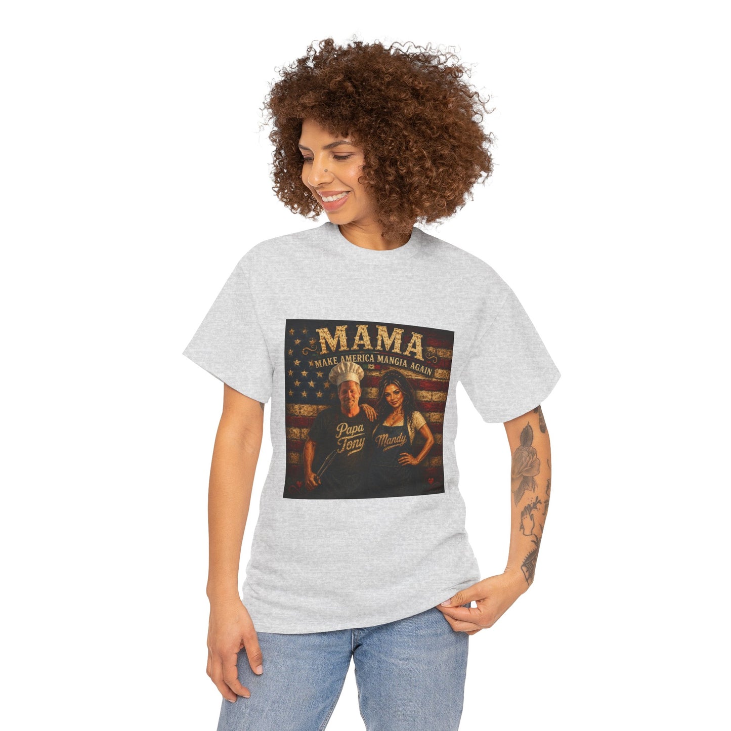 CUSTOM for MANDY—Mama Pizza Team T-Shirt — Retro American Flag Pizza Chef Graphic Tee