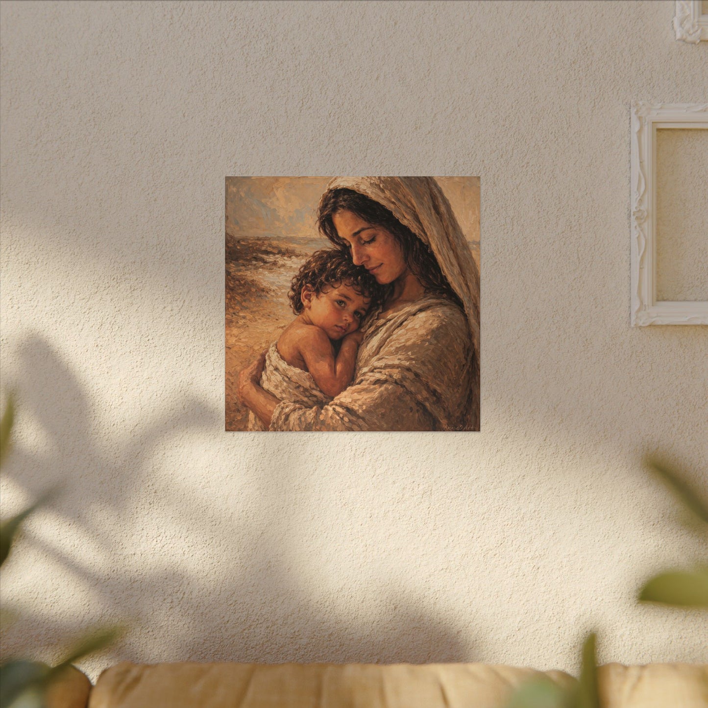 Mary and Jesus Matte Canvas Wall Art — Tender Embrace Spiritual Nursery Decor