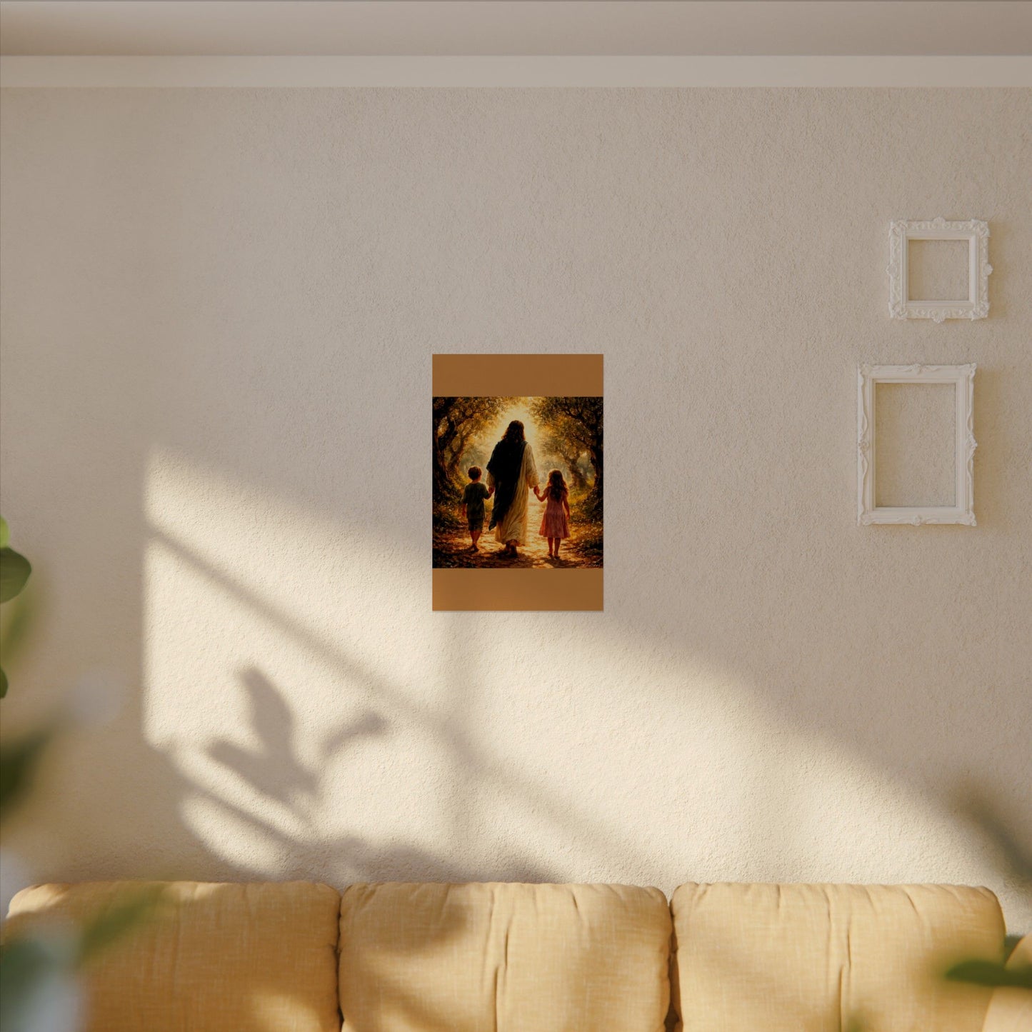 Jesus Walking with Children Watercolor Poster — Textured Matte Wall Art
