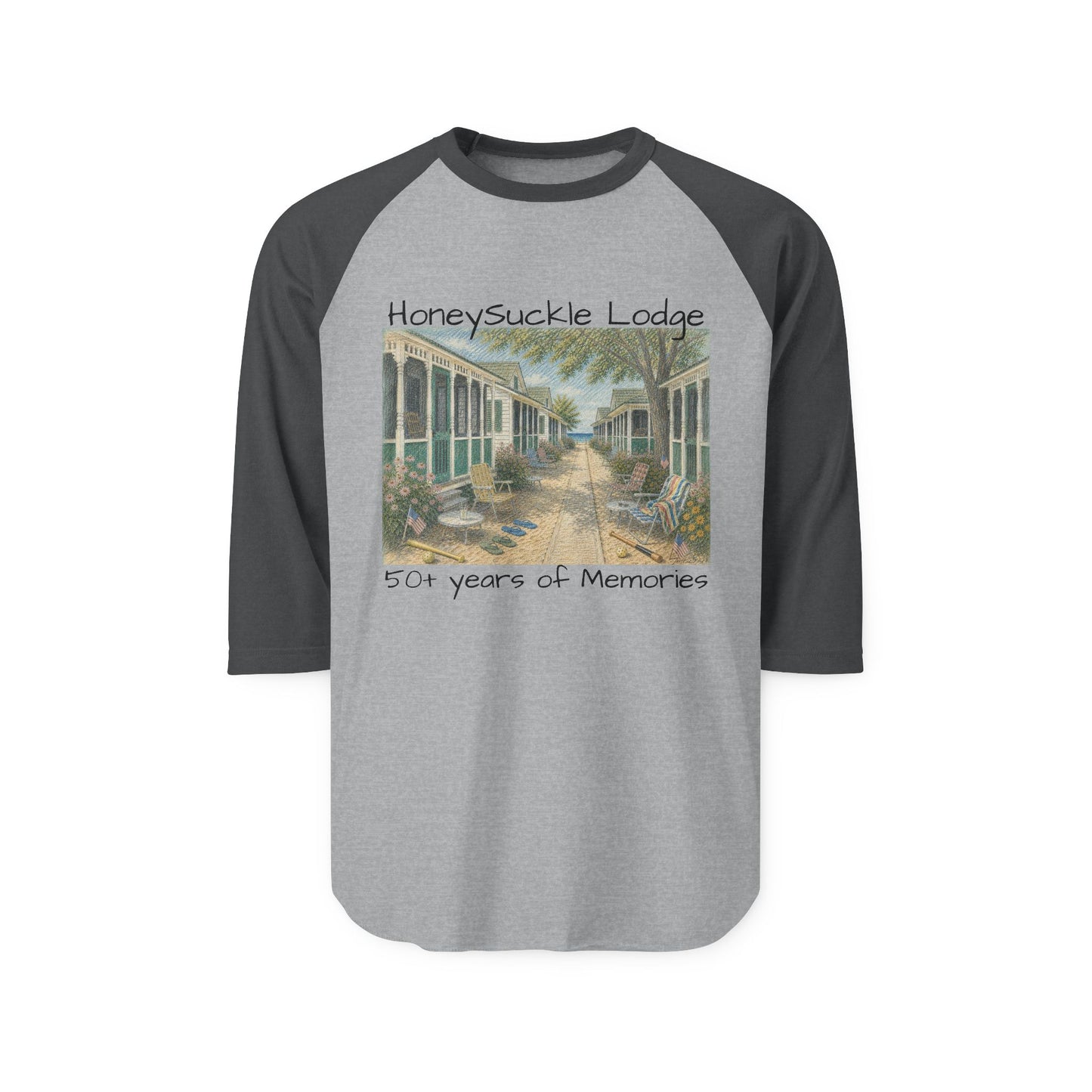 Beach Bungalow Raglan Shirt — Vintage Beach House Graphic