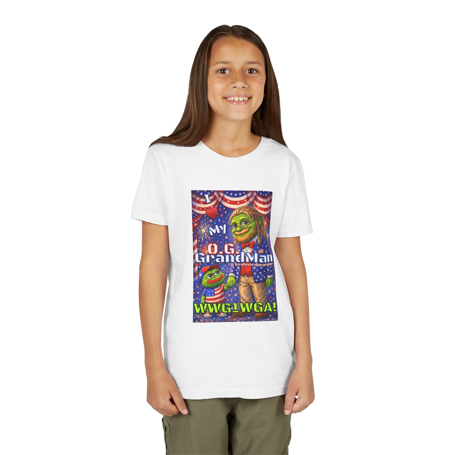 GrandMan/Grandpa Keyboard Warriors for your Littles - “I ♥️ My O.G. GrandMan" Patriotic Pepe WWG1WGA Kids T-Shirt
