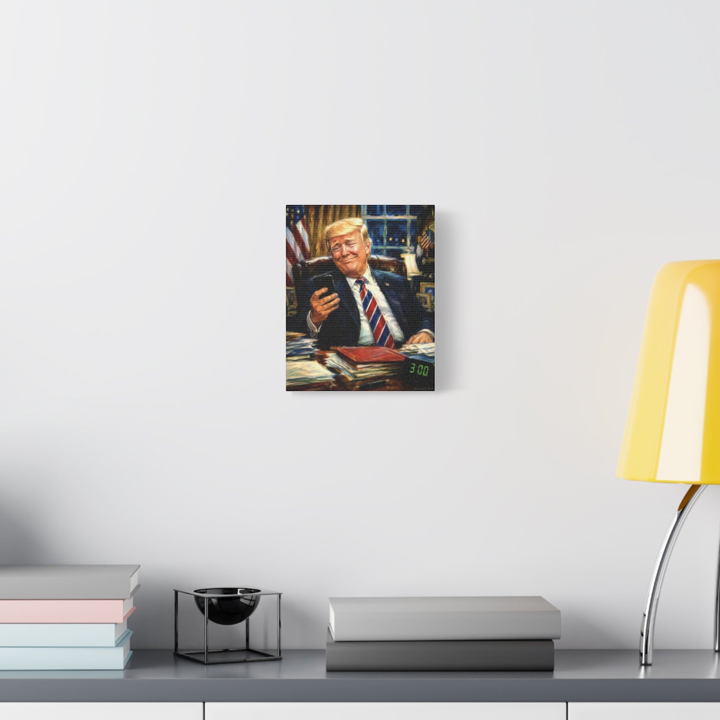 Trump Reading “Keyboard Warrior’ Memes at 3 AM— Patriotic Office Portrait Canvas—