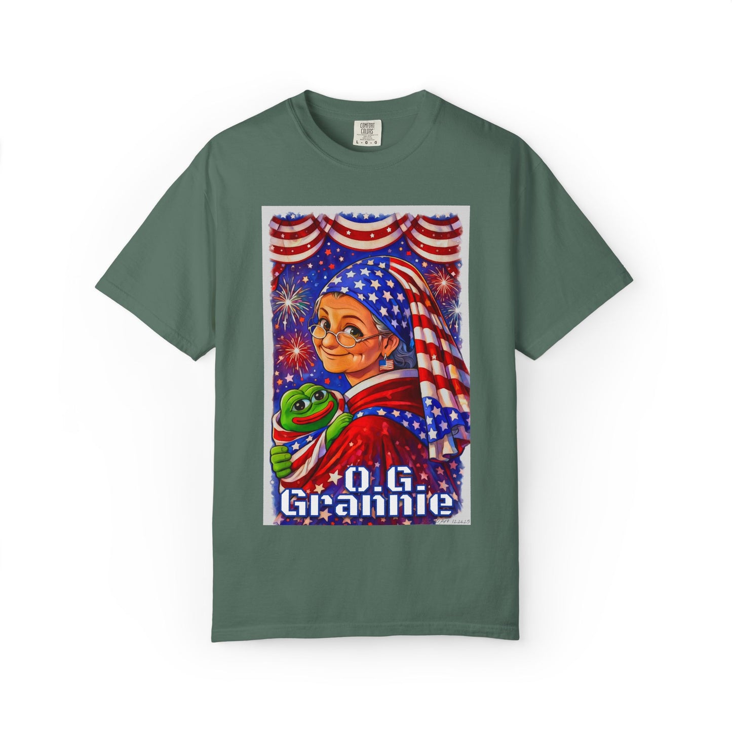 Grandmas Patriotic Original Gansta “OG Grannie” T-Shirt — American Flag Grandma w baby Pepe Graphic Tee