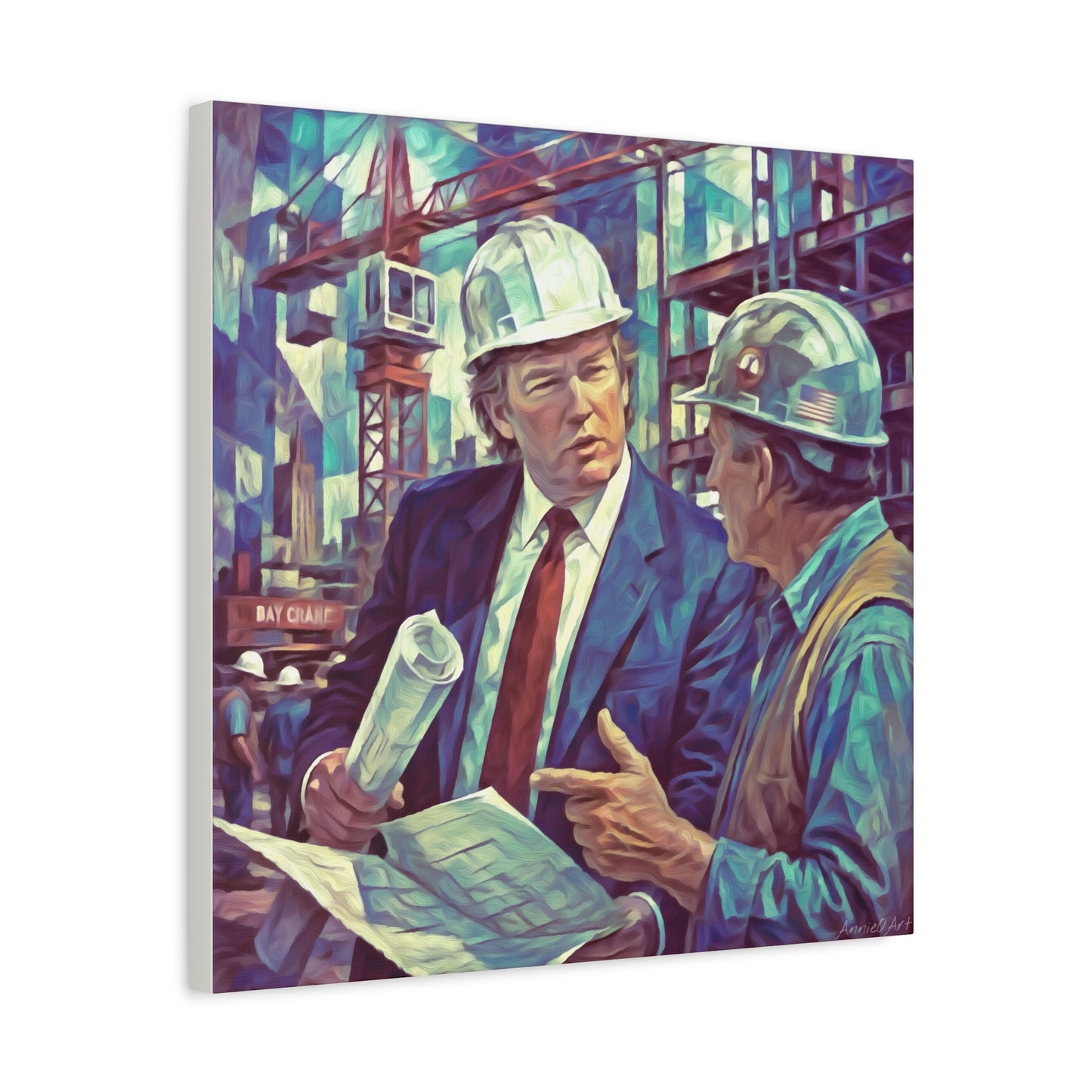 Trump Construction Site Portrait Canvas - Vintage Art