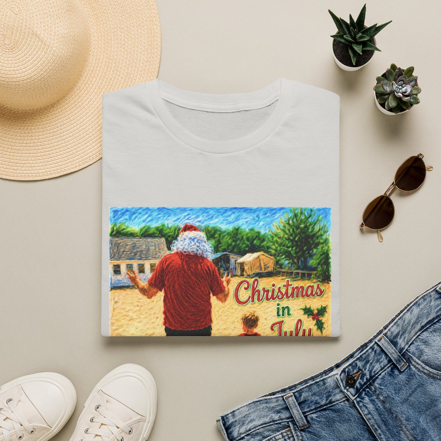 T-Shirt — Christmas in July Santa Beach Graphic Tee