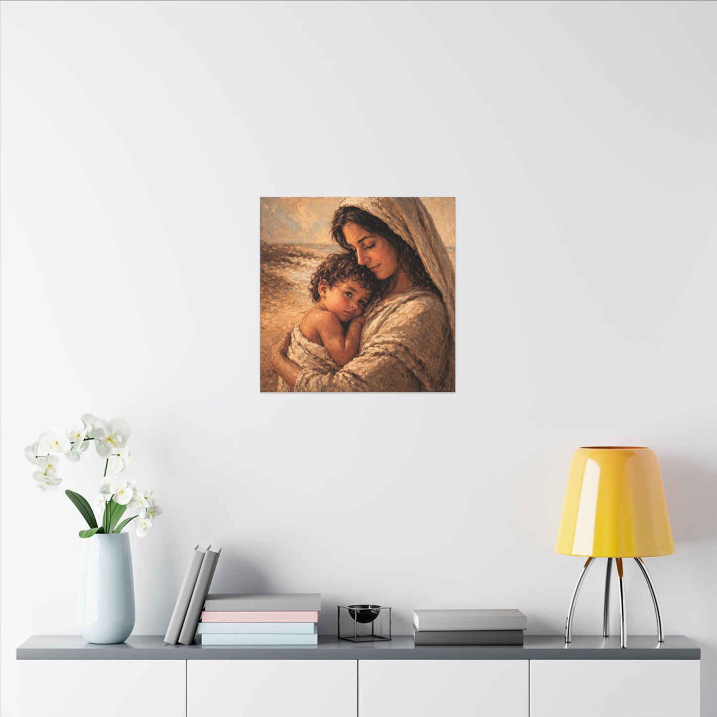 Mary and Jesus Matte Canvas Wall Art — Tender Embrace Spiritual Nursery Decor