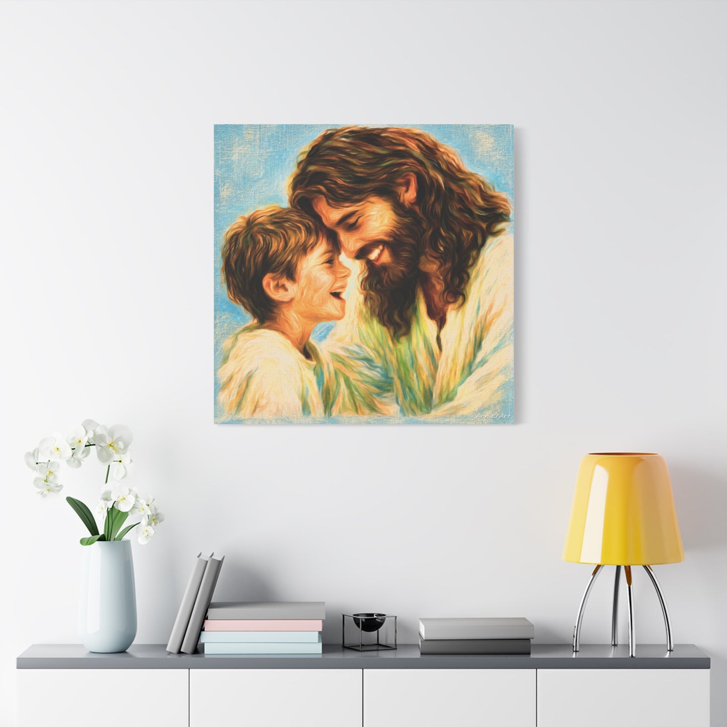 Smiling Jesus and Child Matte Canvas Wall Art