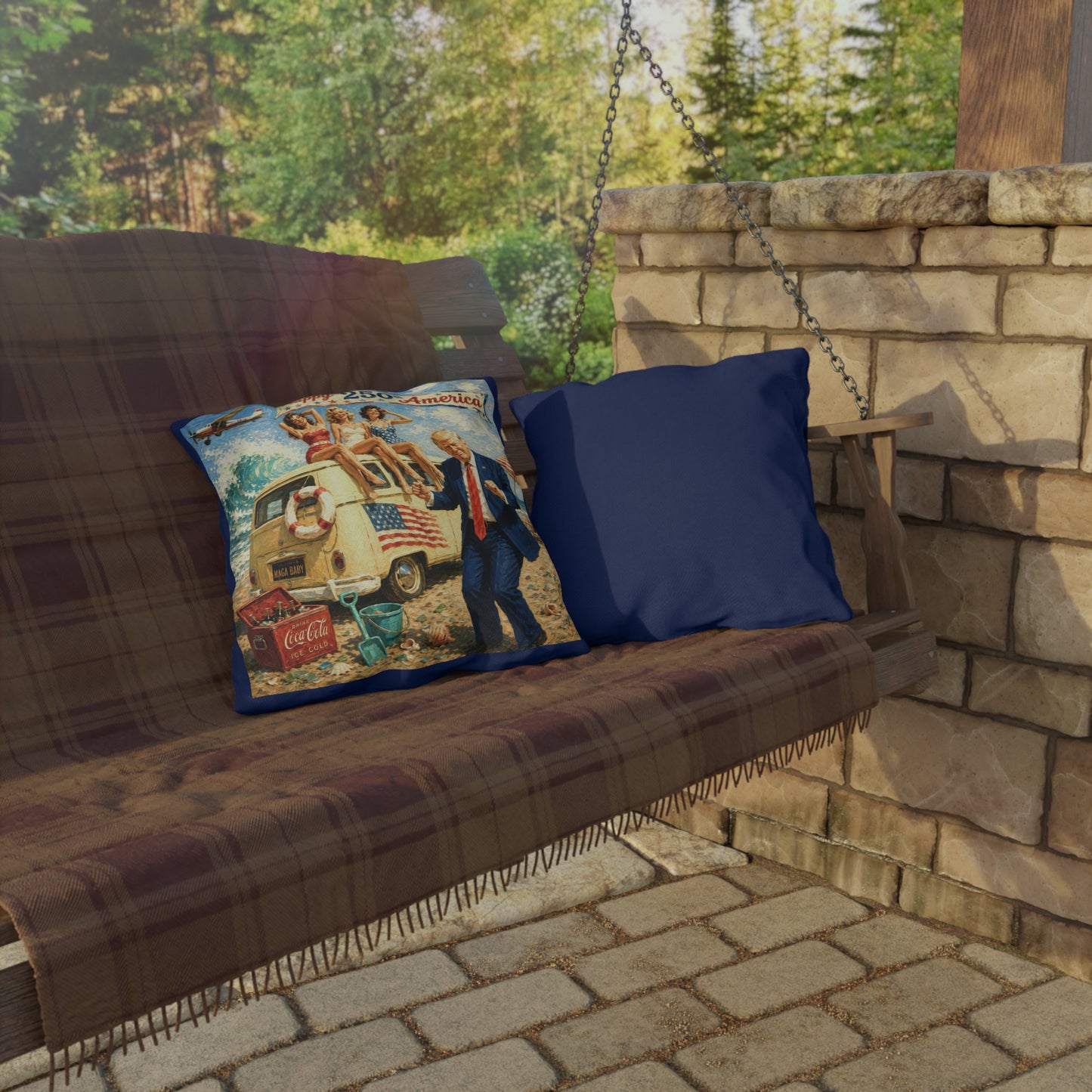 Trump Outdoor Pillow — "MAGA, Baby!" Retro Beach Design