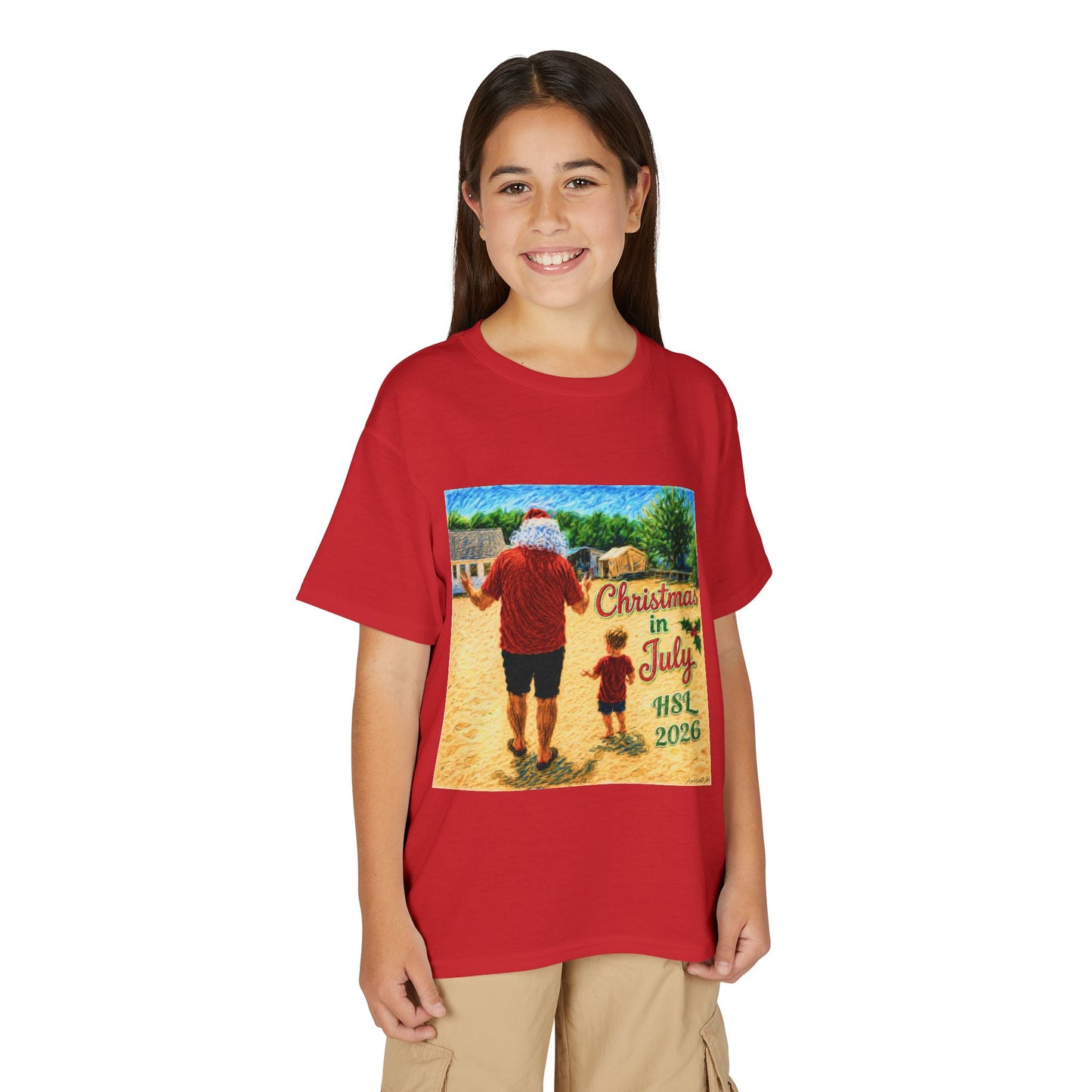 Youth T-Shirt — "Christmas in July" Beach Santa Kids Tee (HSL 2026)