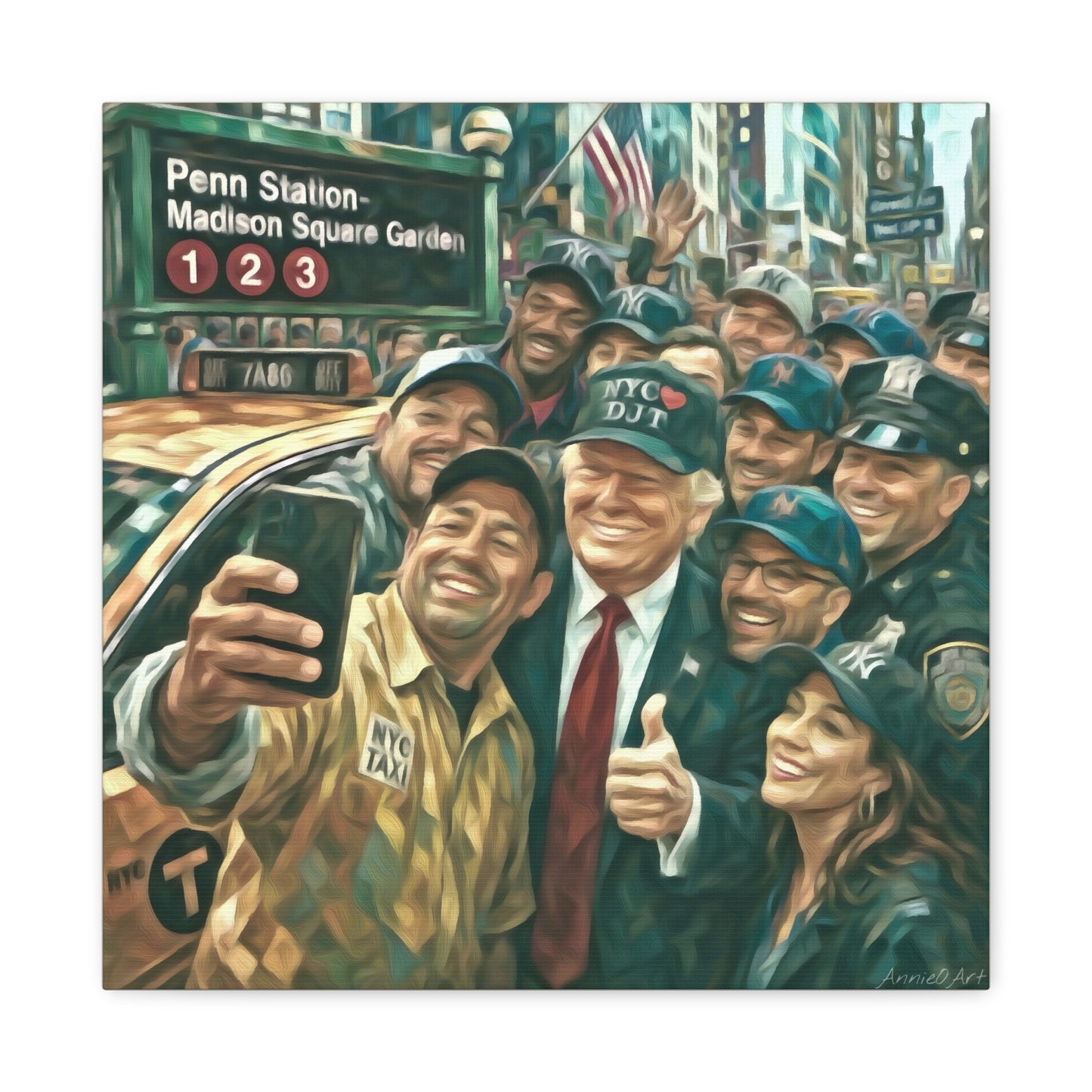 NYC❤️DJT—Trump New York Taxi Selfie Matte Canvas Wall Art — Stretched 1.25"
