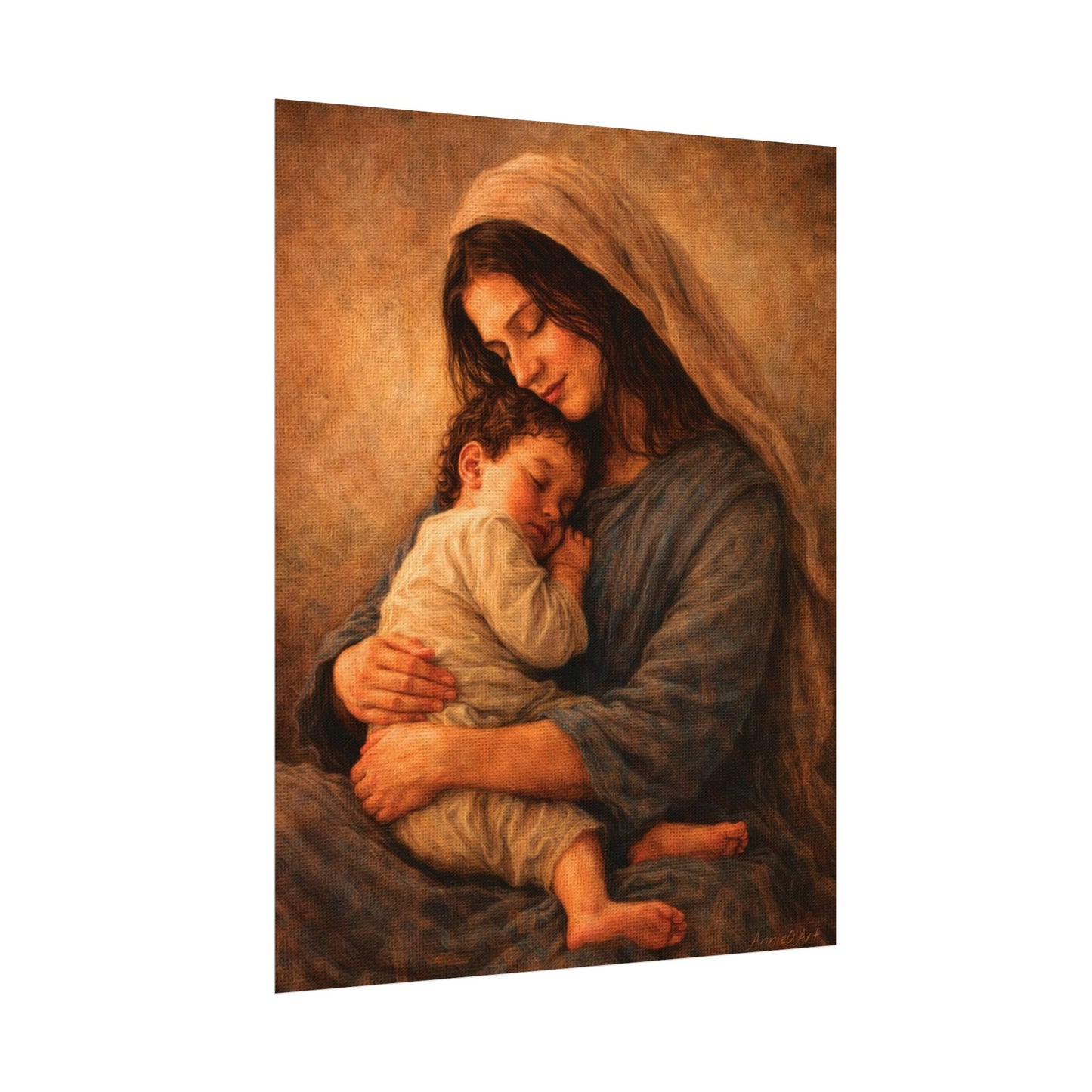 Madonna and Child Watercolor Poster — Textured Matte Religious Art Print