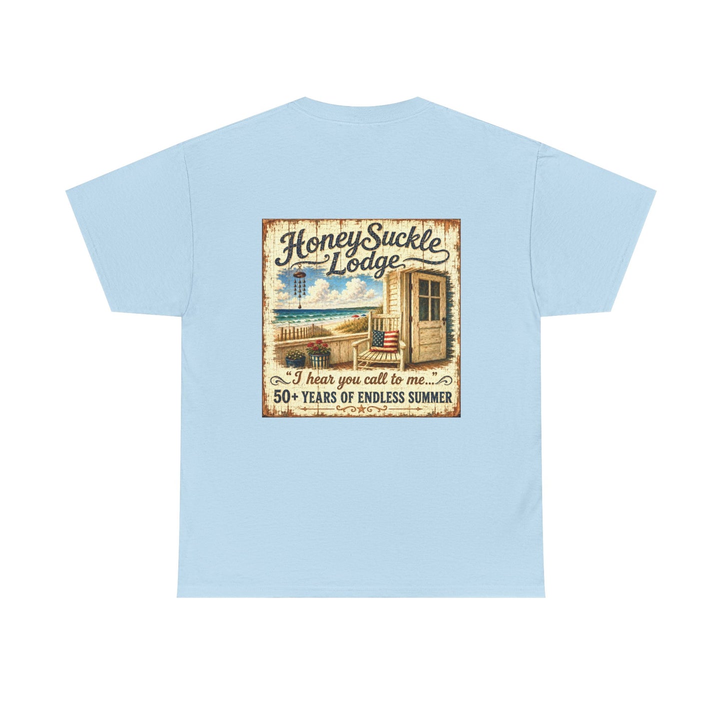 Vintage Beach T‑Shirt — 'Honeysuckle Lodge: 50+ Years of Endless Summer' Retro Seaside Tee