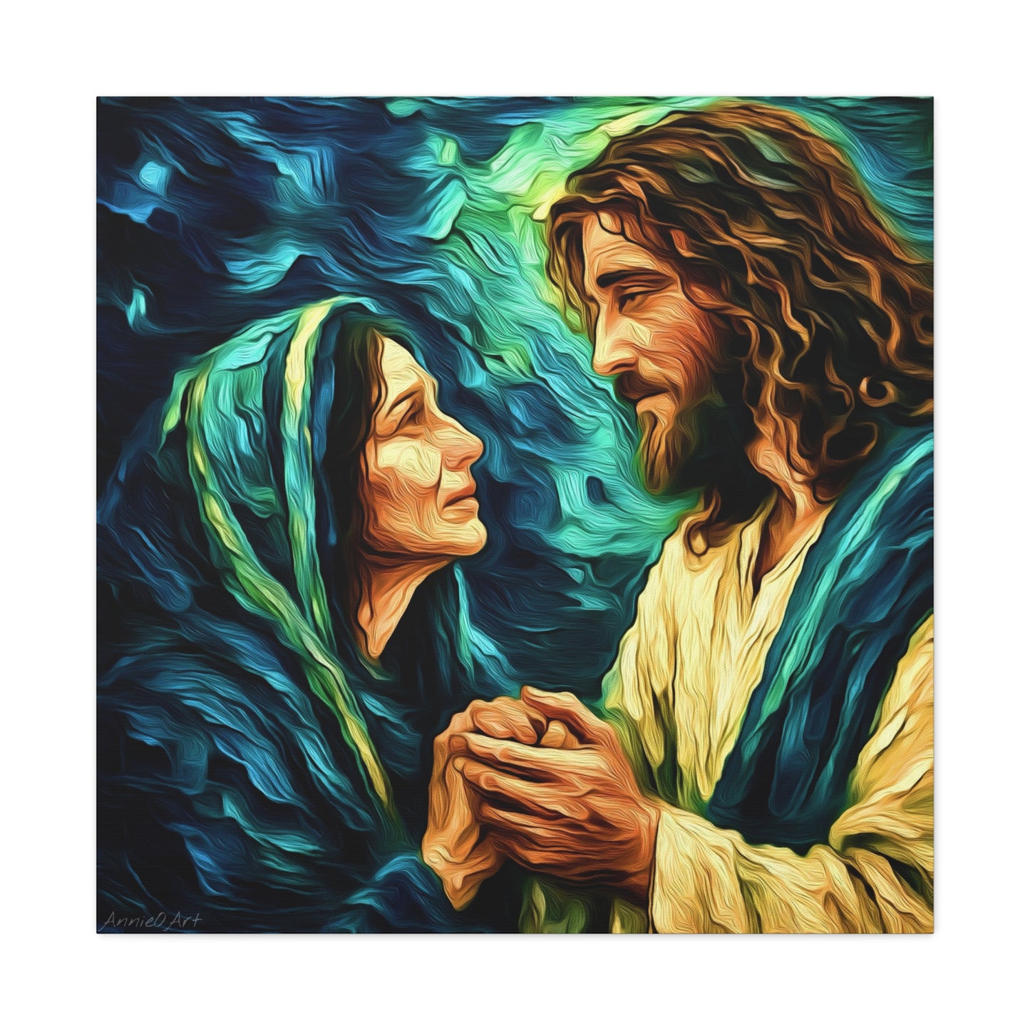 Jesus Comforting Mother Mary—Matte Canvas Wall Art