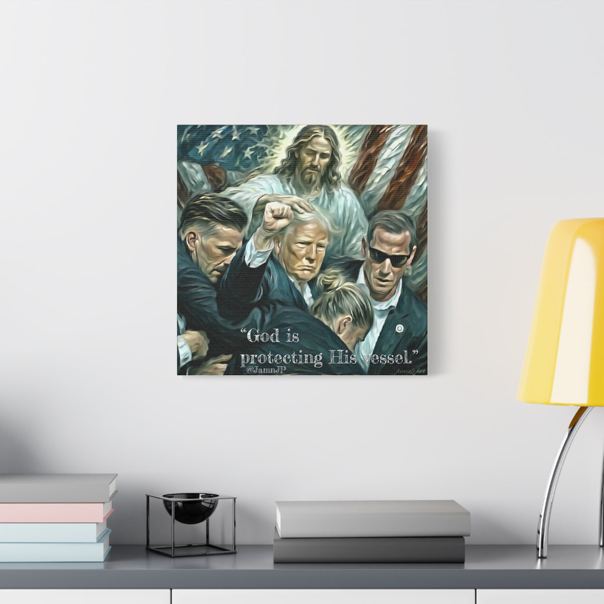 Jesus Blessing Trump— Patriotic Canvas Art — "God Is Protecting His Vessel"