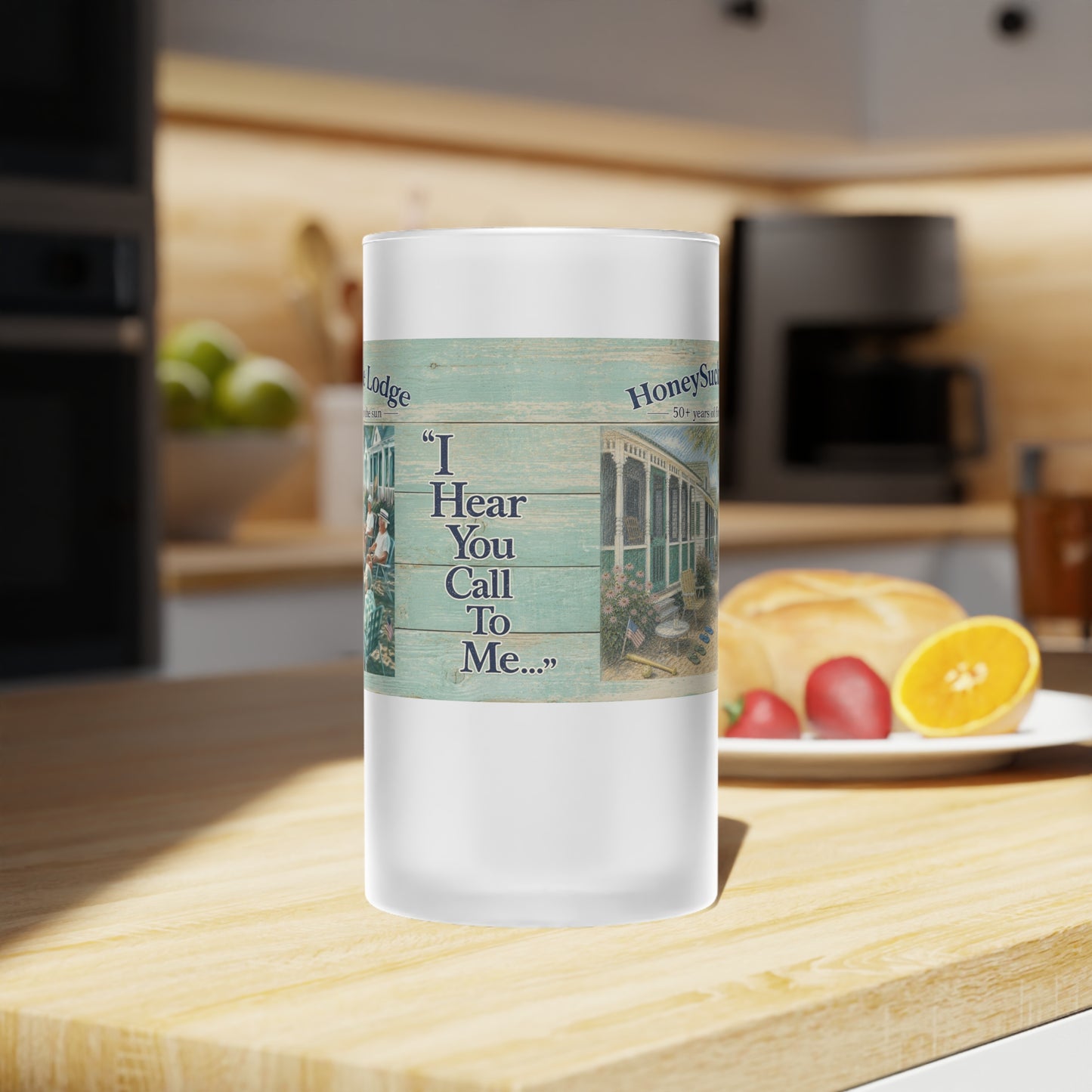 HSL Frosted Glass Beer Mug — "I Hear You Call To Me" Vintage Coastal Pub Stein