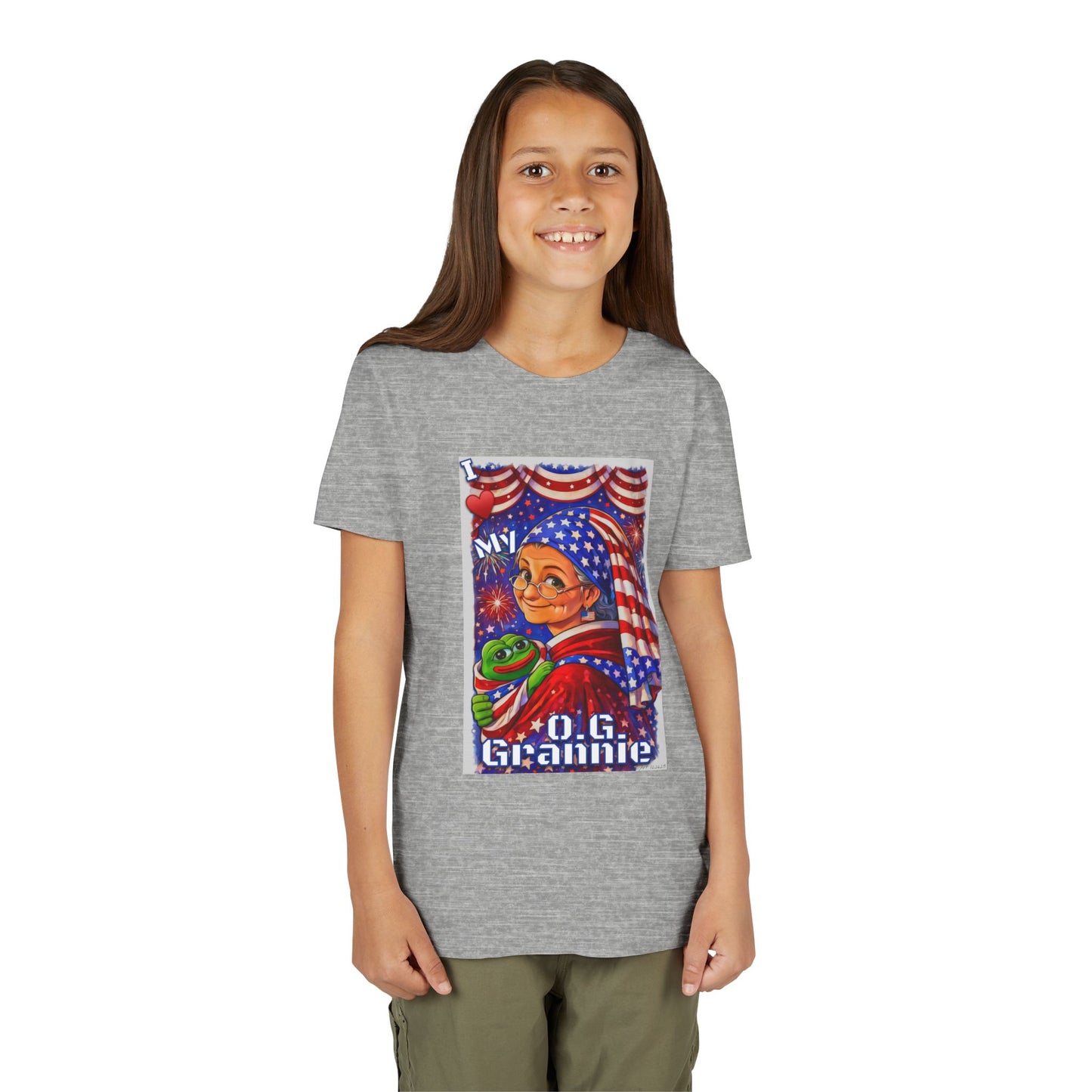 Grandma Anons & Keyboard Warriors for your Littles, “I ♥️ My O.G. Grannie" Youth T-Shirt – American Flag Grandma Design