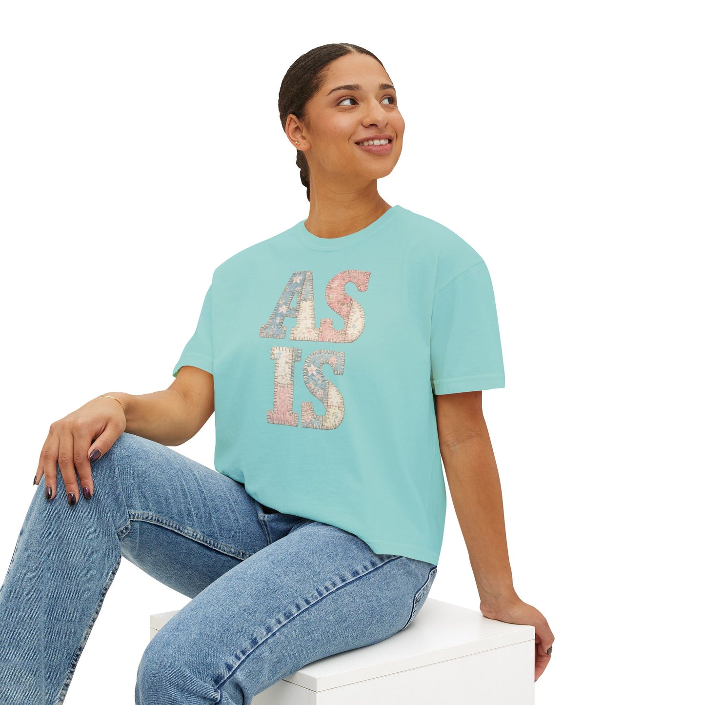 “AS IS” Quilt look Floral Boxy Tee — Women's Vintage Graphic Crop T-Shirt