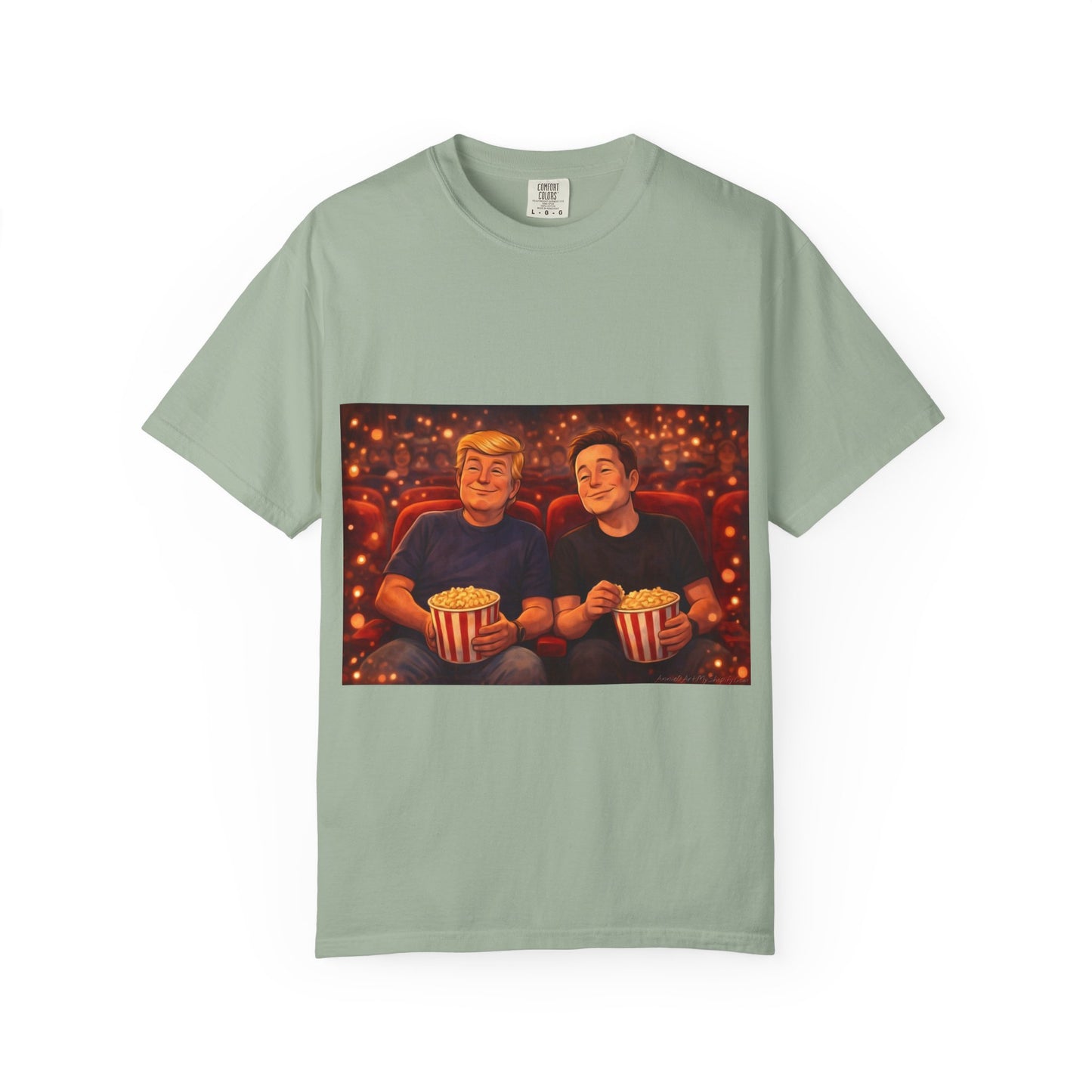 Trump & Elon—Movie Night Popcorn Tee — Cozy Cinematic Graphic T-Shirt