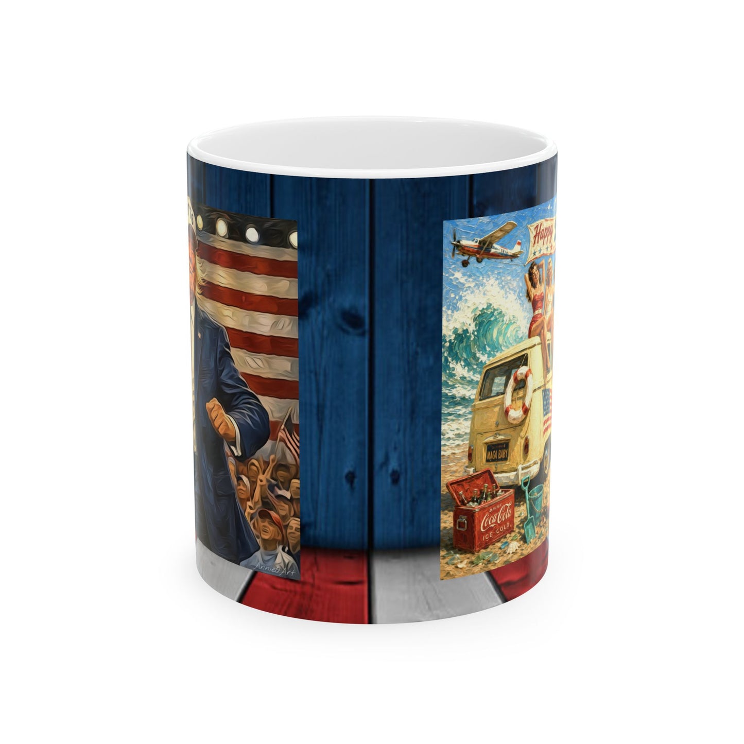 2- sided Trump Patriotic Beach Retro Ceramic Mug - Vintage Americana
