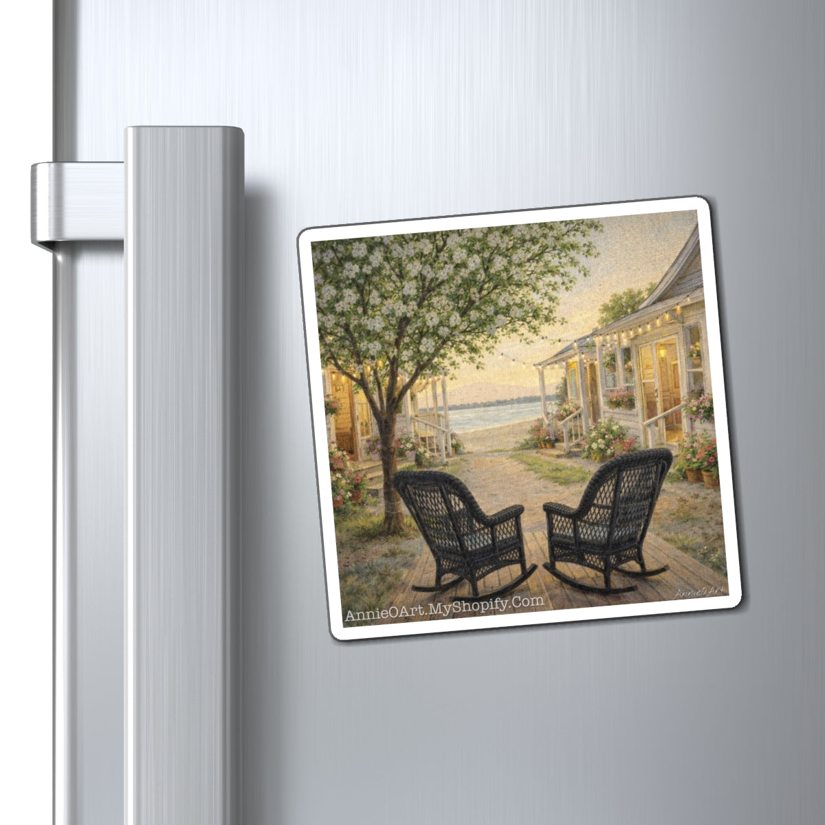 Coastal Cottage Magnet — Seaside Porch Rocking Chairs Vignette