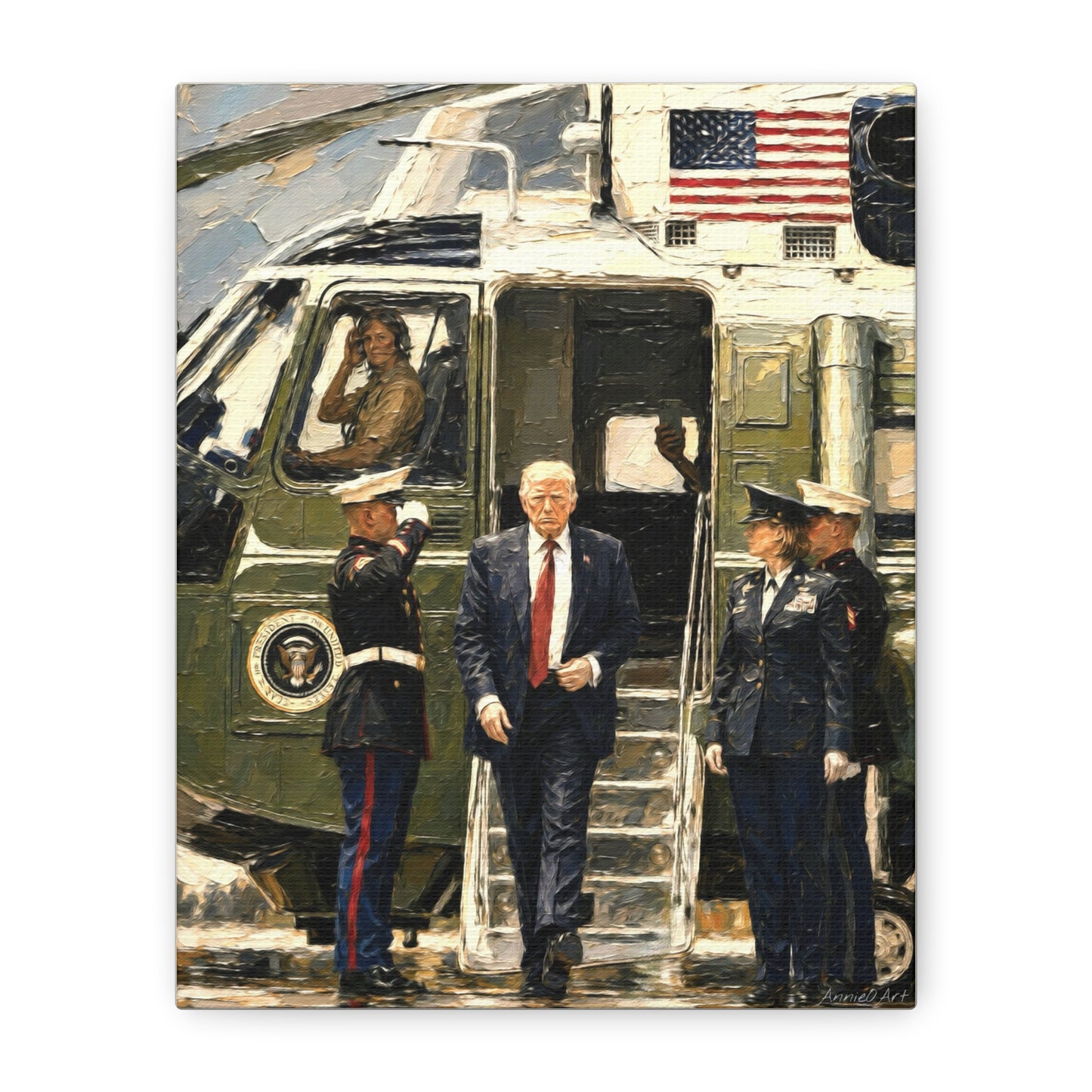 Presidential Arrival Canvas Print — Trump Disembarking Marine One, Matte Stretched Wall Art