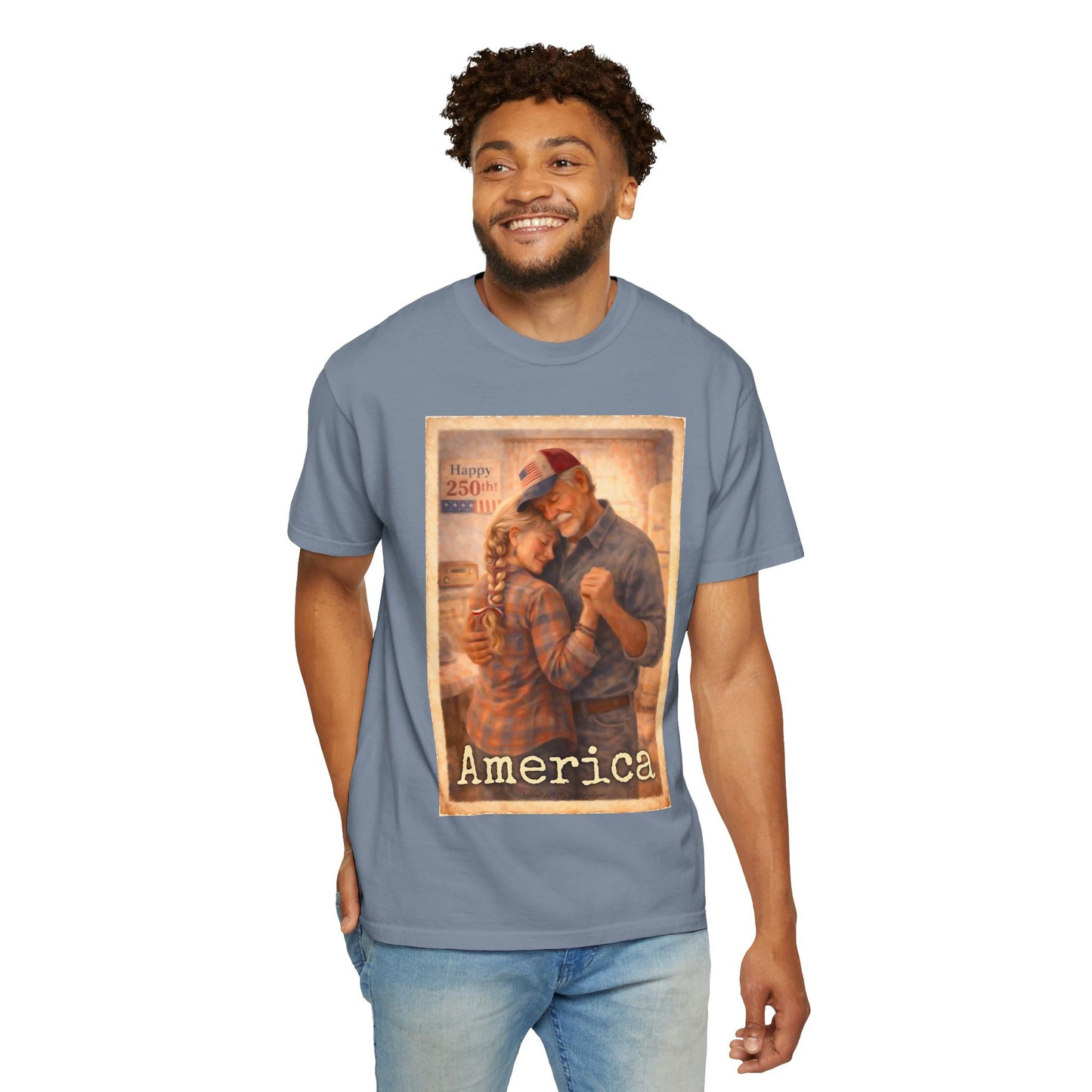 250th America Vintage Couples T-Shirt — Patriotic Romance Graphic Tee