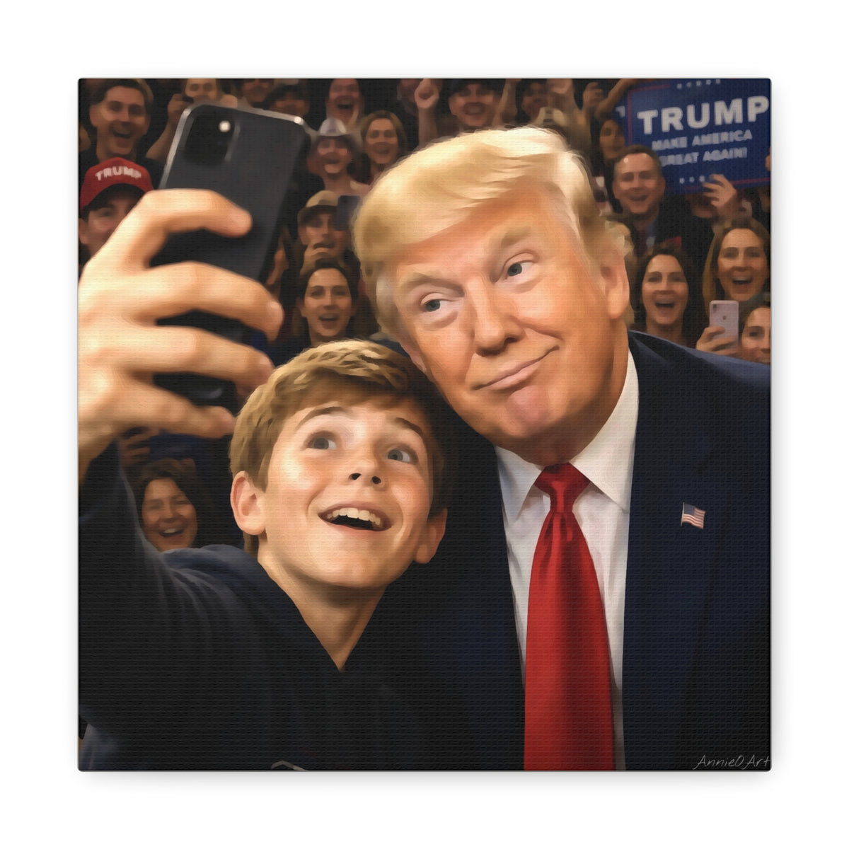 Trump Rally Canvas Wall Art — President Selfie Print on Stretched Matte Canvas