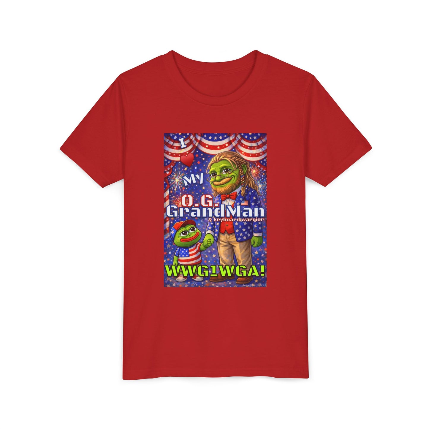 GrandMan/Grandpa Keyboard Warriors for your Littles - “I ♥️ My O.G. GrandMan" Patriotic Pepe WWG1WGA Kids T-Shirt