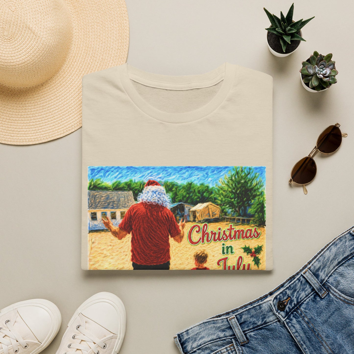 T-Shirt — Christmas in July Santa Beach Graphic Tee