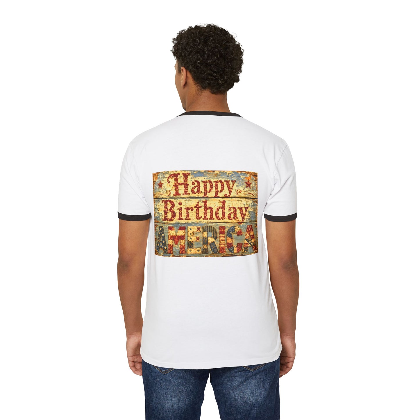 Trump Ringer T-Shirt — "The Storm" Front Graphic & "Happy Birthday America" Back Retro Print