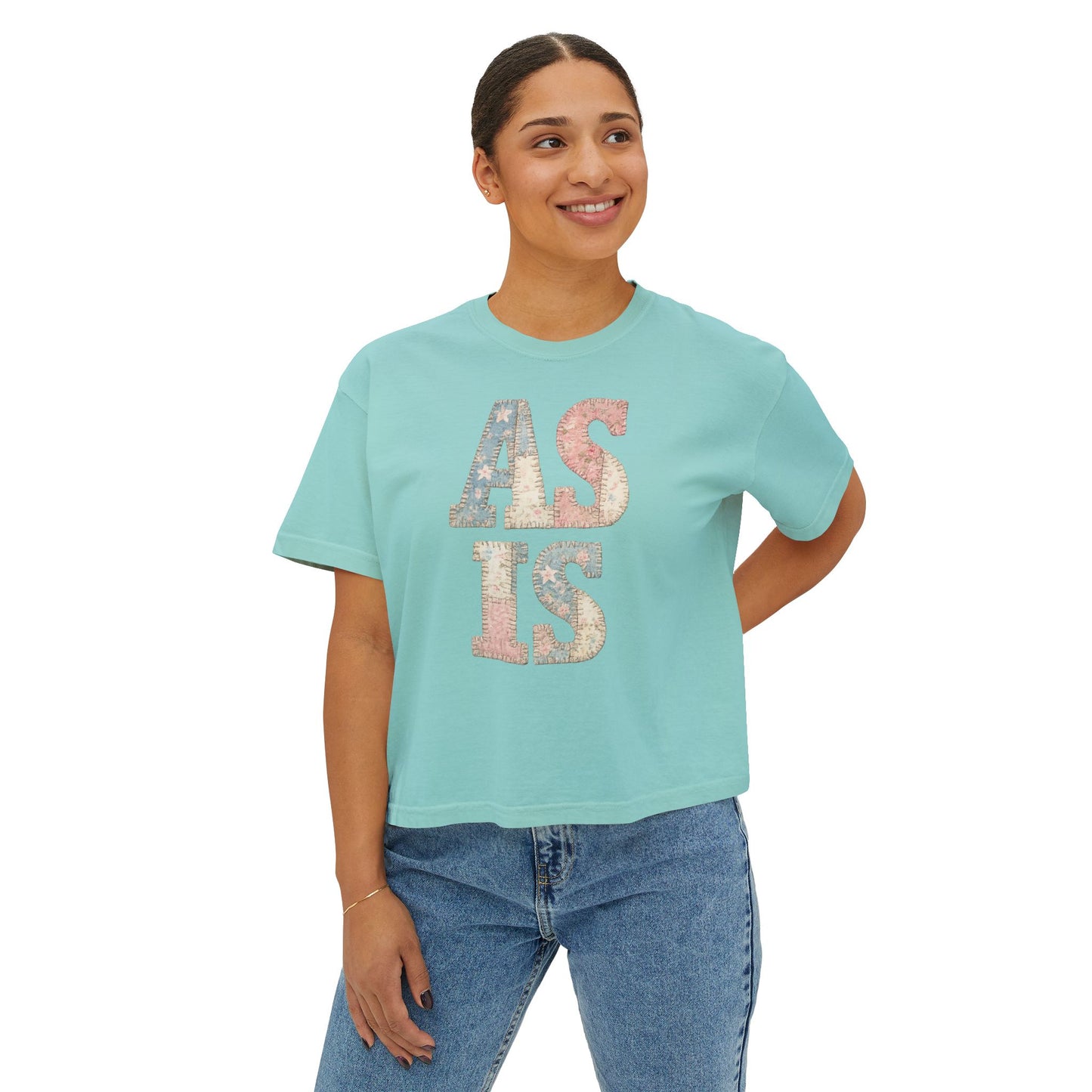 “AS IS” Quilt look Floral Boxy Tee — Women's Vintage Graphic Crop T-Shirt