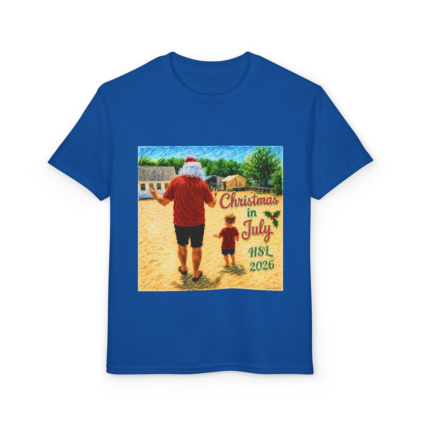 Youth T-Shirt — "Christmas in July" Beach Santa Kids Tee (HSL 2026)