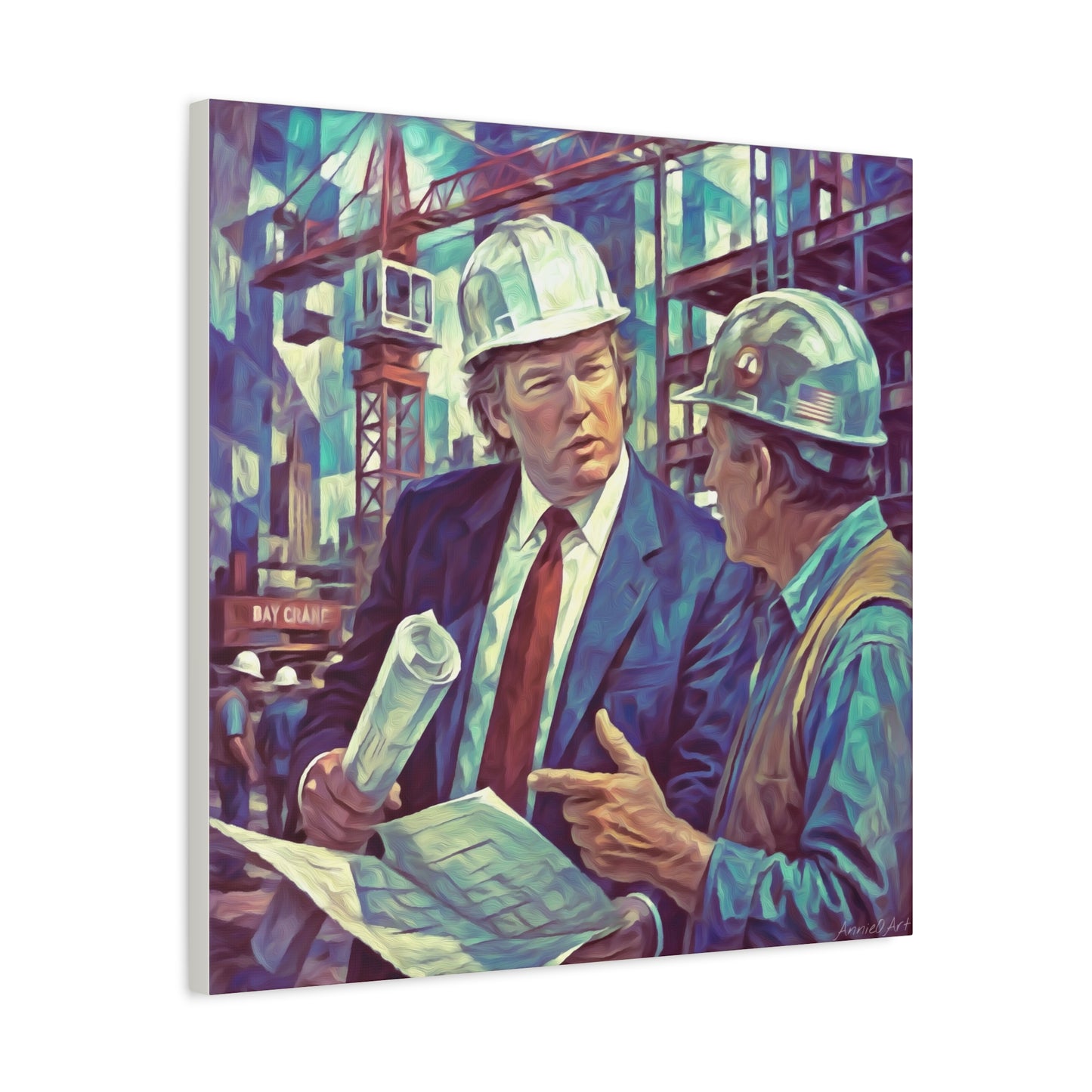 Trump Construction Site Portrait Canvas - Vintage Art