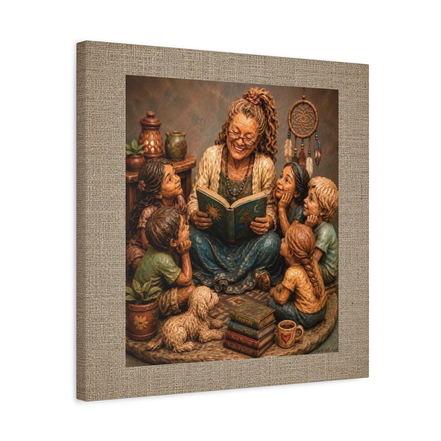 Storytime Grandma Canvas Wall Art — Grandma Reading to Children Matte Stretched Canvas