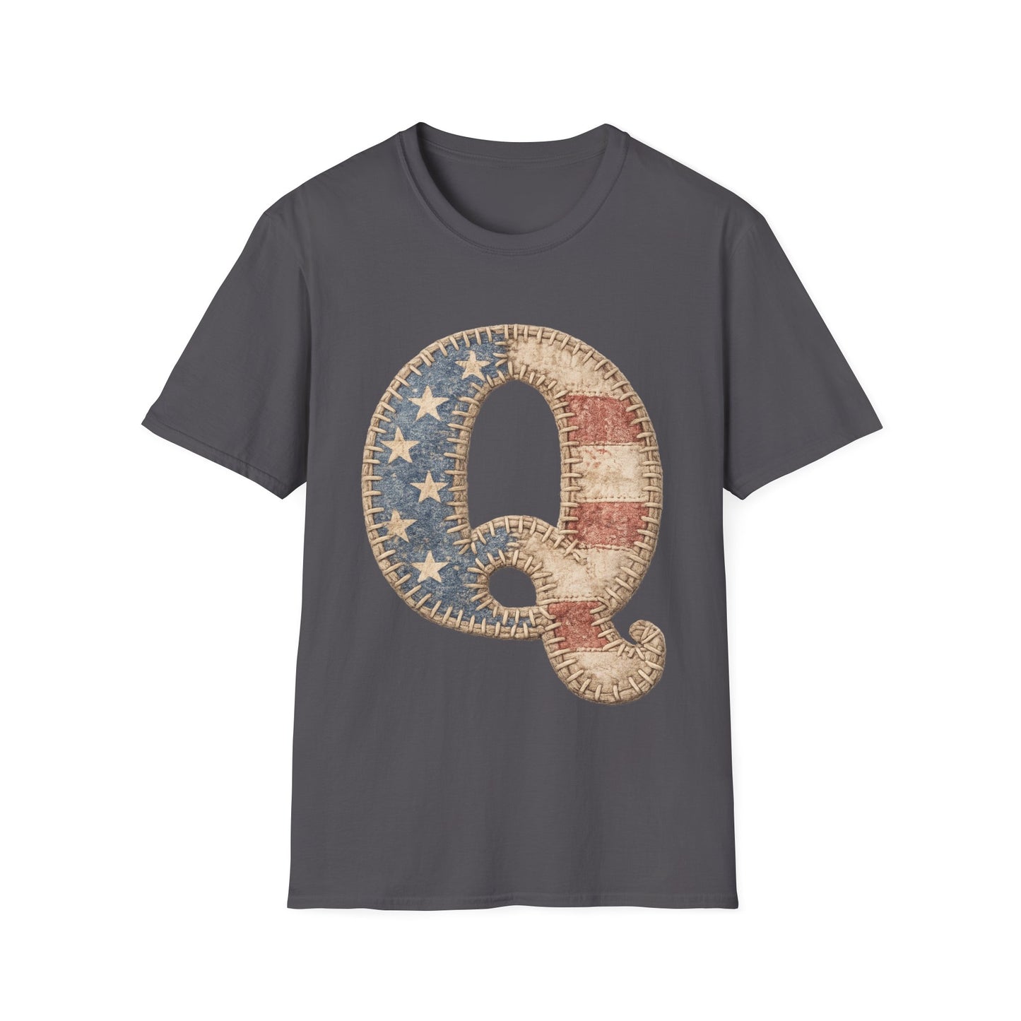 Patriotic Letter Q T‑Shirt — Vintage American Flag Initial Tee
