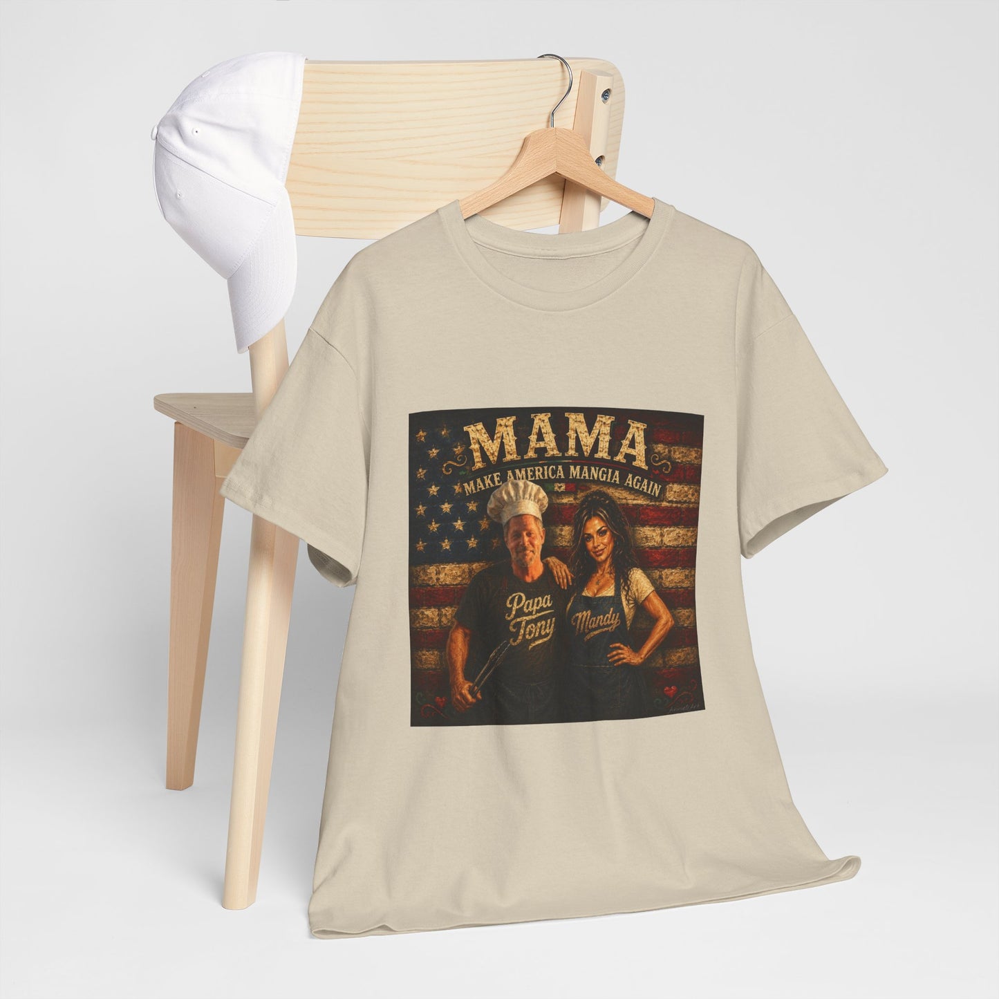 CUSTOM for MANDY—Mama Pizza Team T-Shirt — Retro American Flag Pizza Chef Graphic Tee