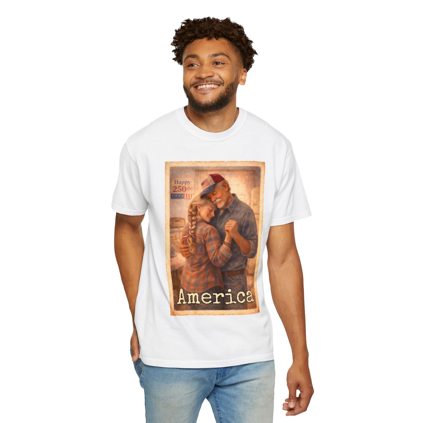 250th America Vintage Couples T-Shirt — Patriotic Romance Graphic Tee