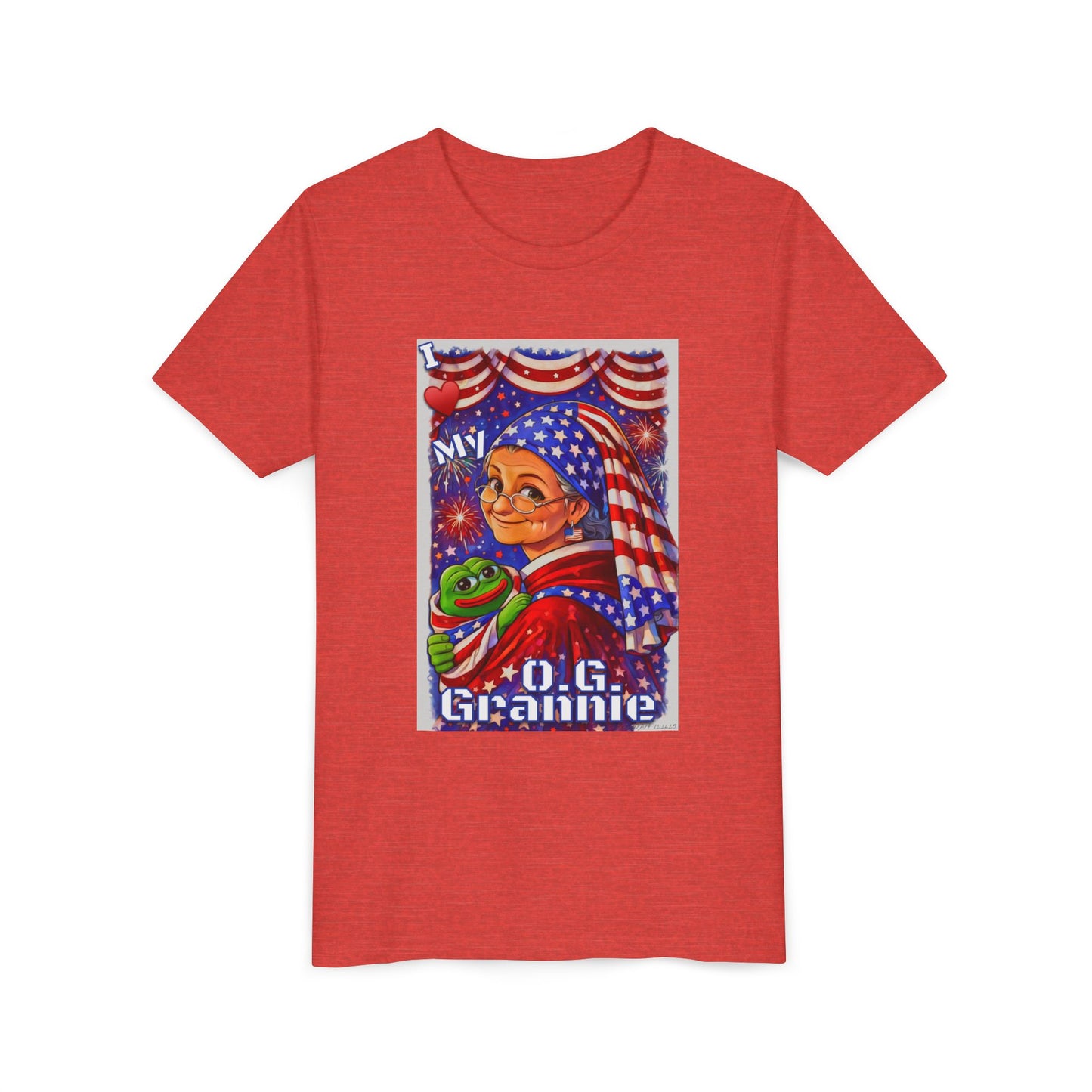 Grandma Anons & Keyboard Warriors for your Littles, “I ♥️ My O.G. Grannie" Youth T-Shirt – American Flag Grandma Design