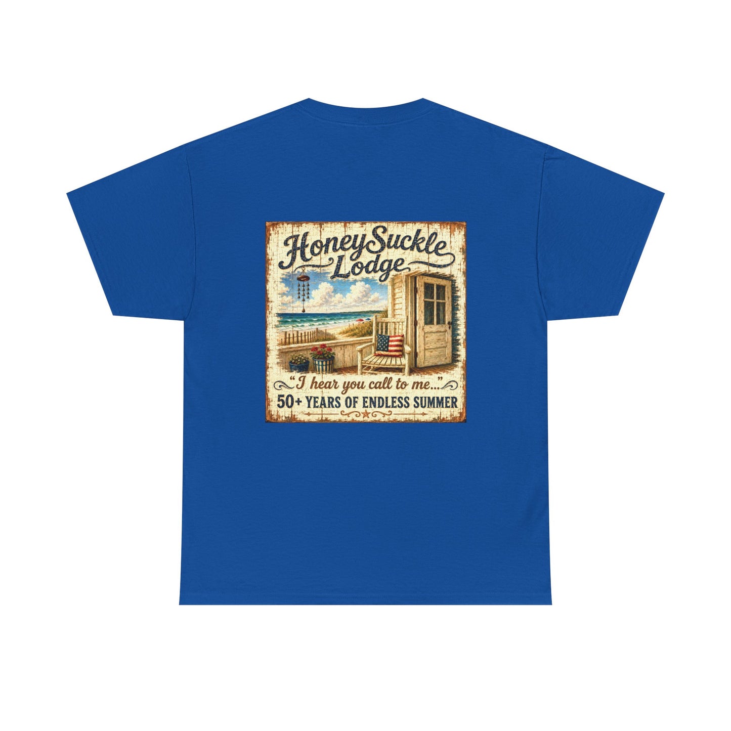 Vintage Beach T‑Shirt — 'Honeysuckle Lodge: 50+ Years of Endless Summer' Retro Seaside Tee