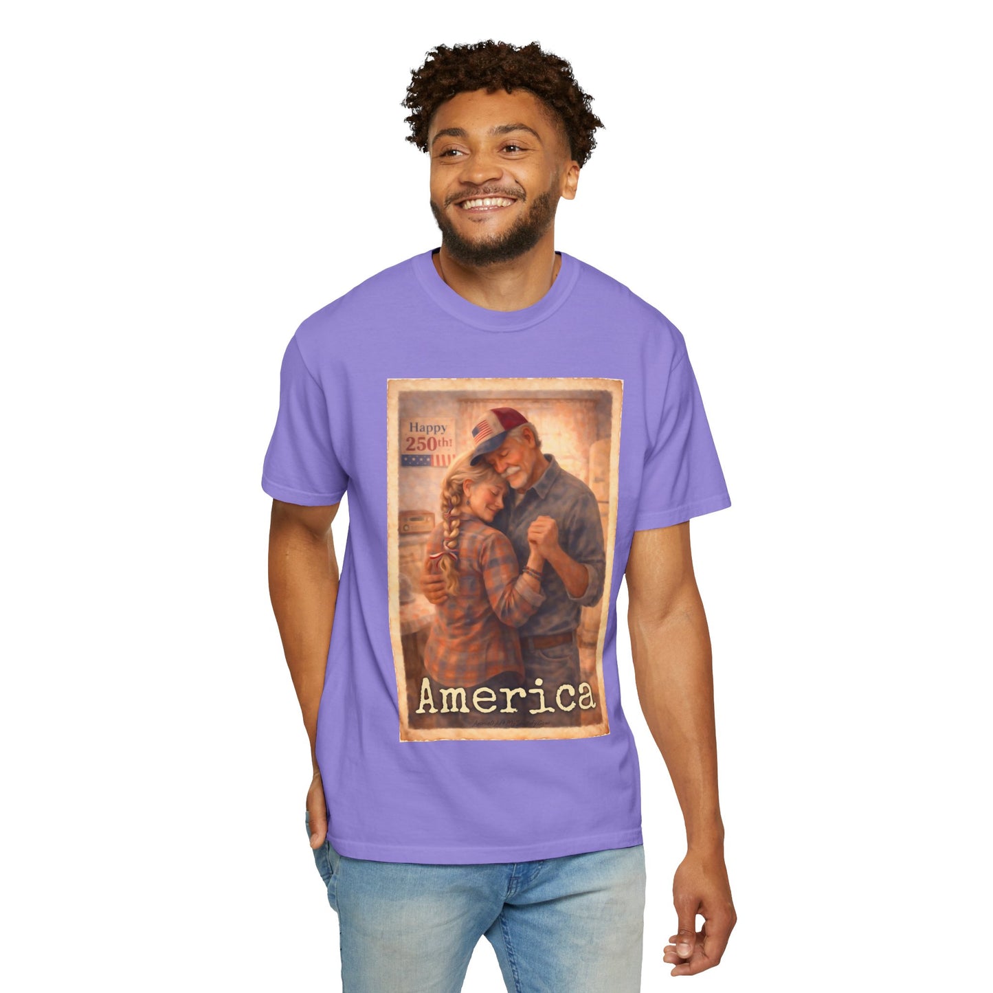 250th America Vintage Couples T-Shirt — Patriotic Romance Graphic Tee