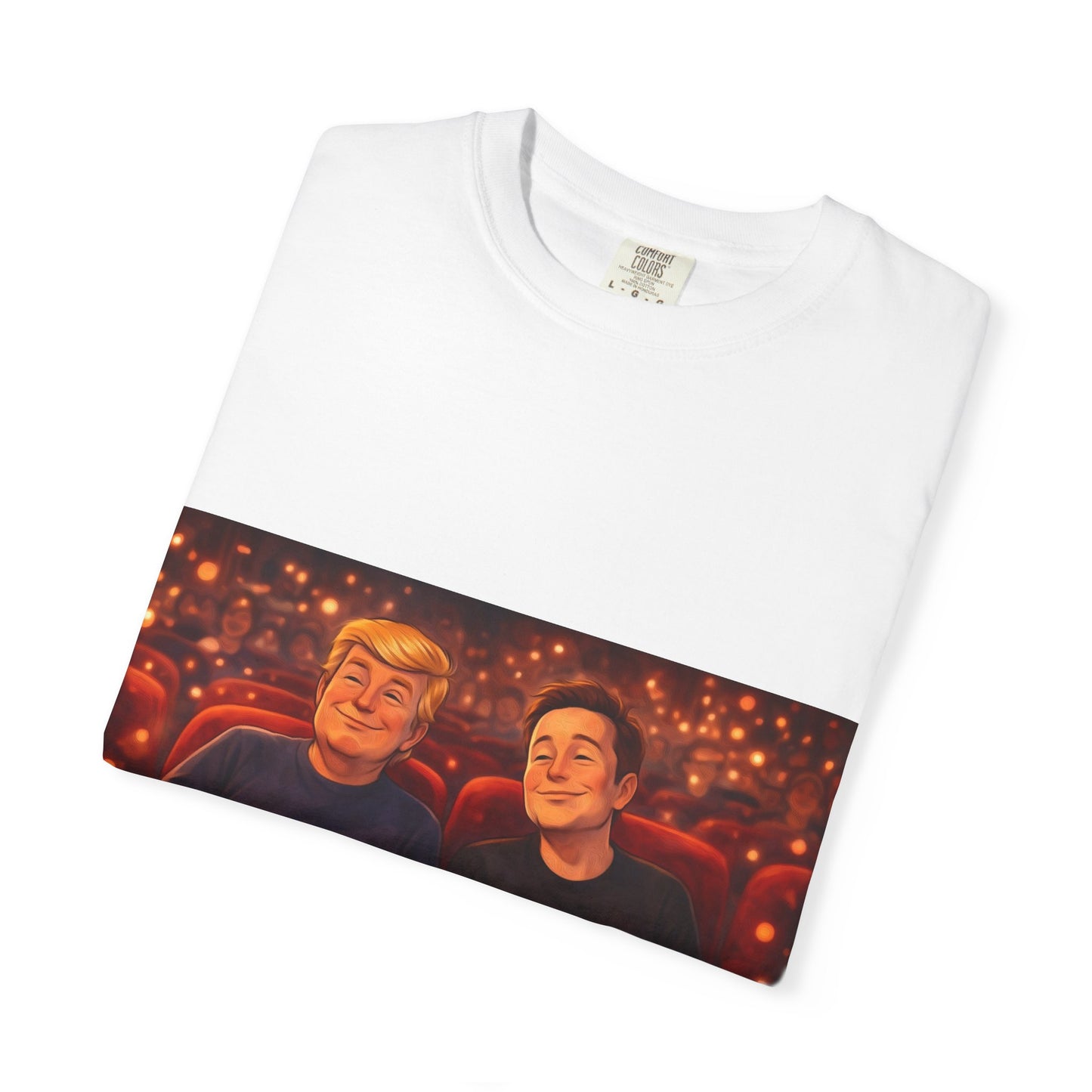 Trump & Elon—Movie Night Popcorn Tee — Cozy Cinematic Graphic T-Shirt