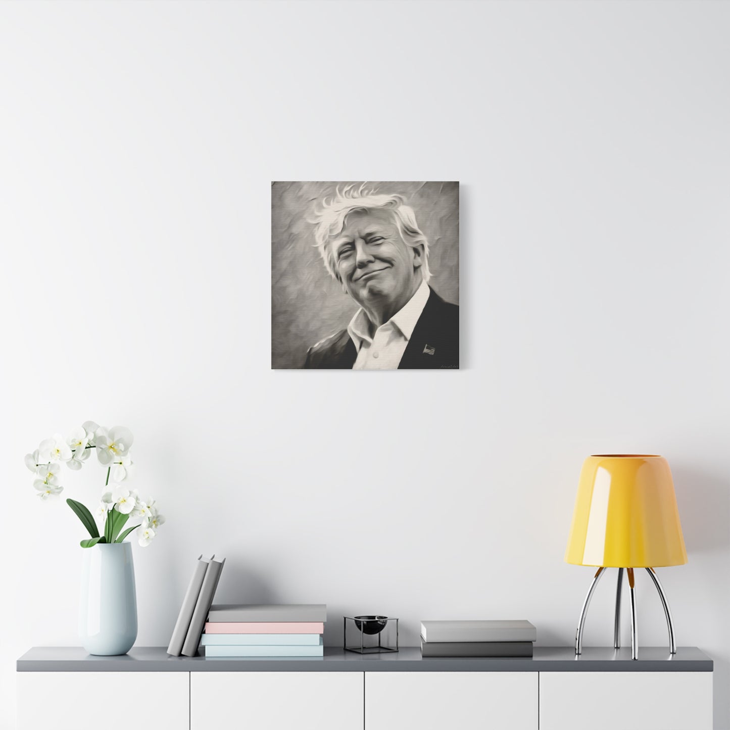 Trump Portrait B&W-Canvas Monochrome Oil-Style Wall Art