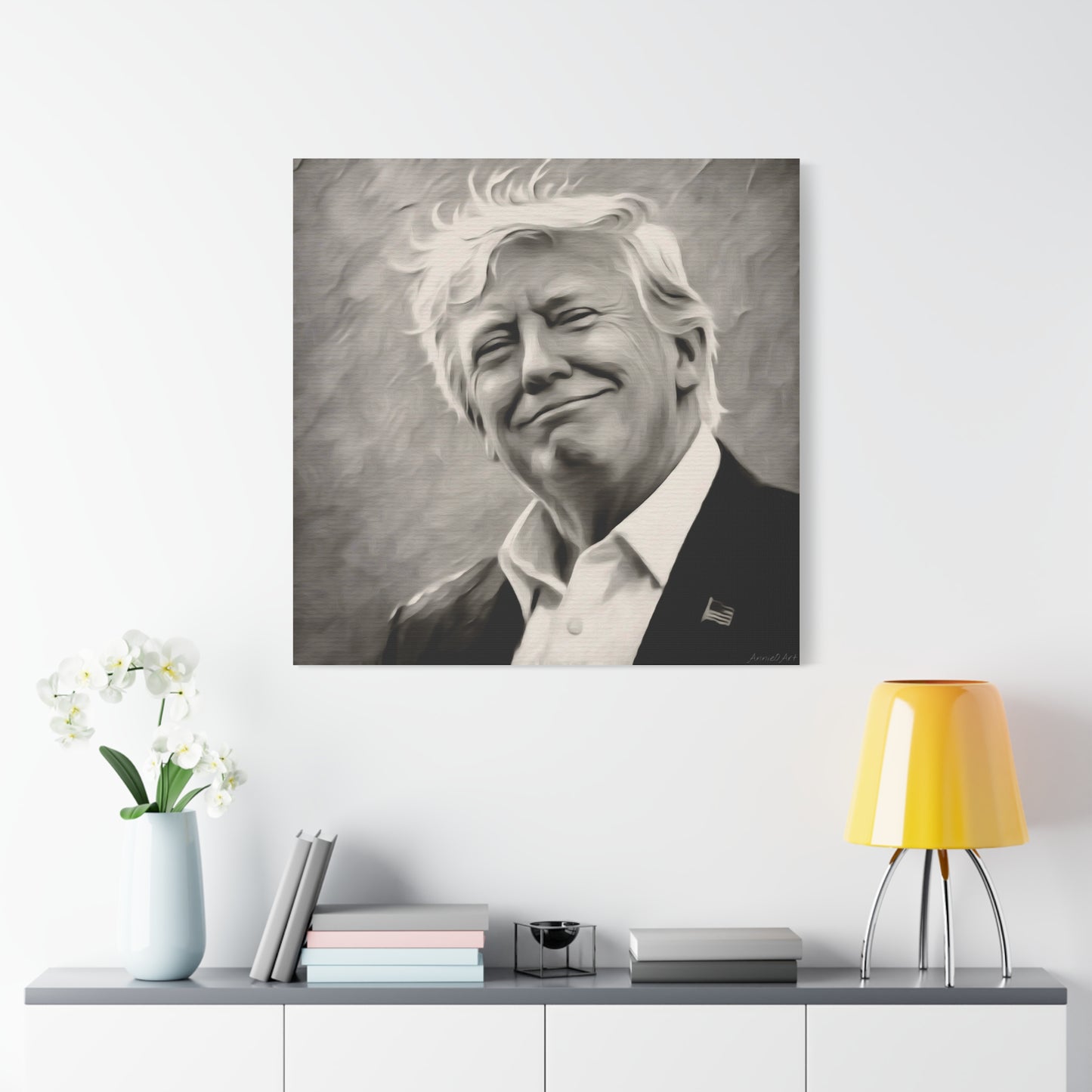 Trump Portrait B&W-Canvas Monochrome Oil-Style Wall Art